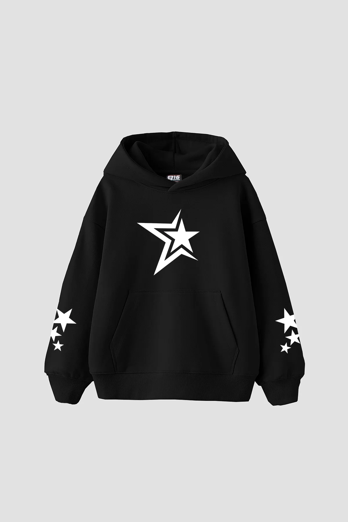 816 Stars Baskılı Oversize Unisex Siyah Hoodie