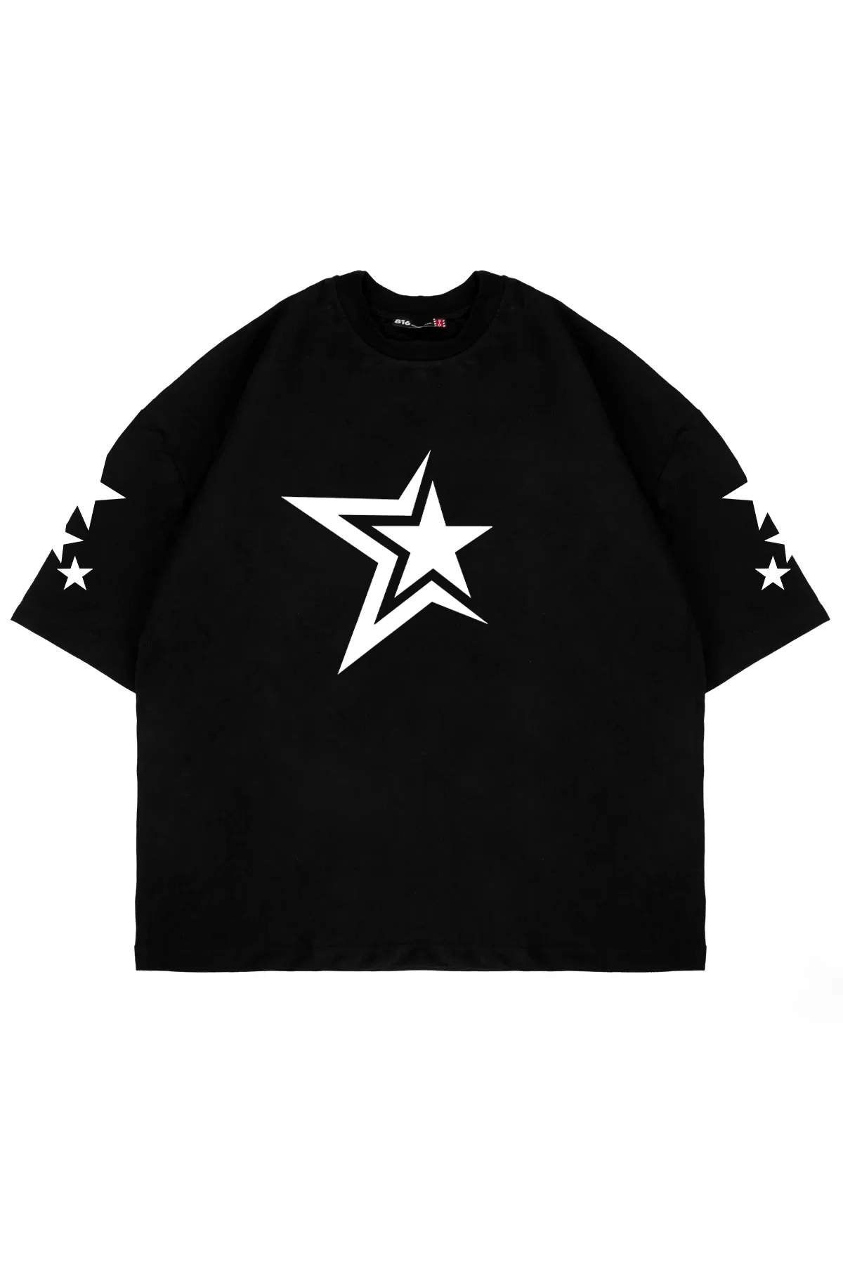 816 Stars Baskılı Oversize Unisex Siyah Tshirt