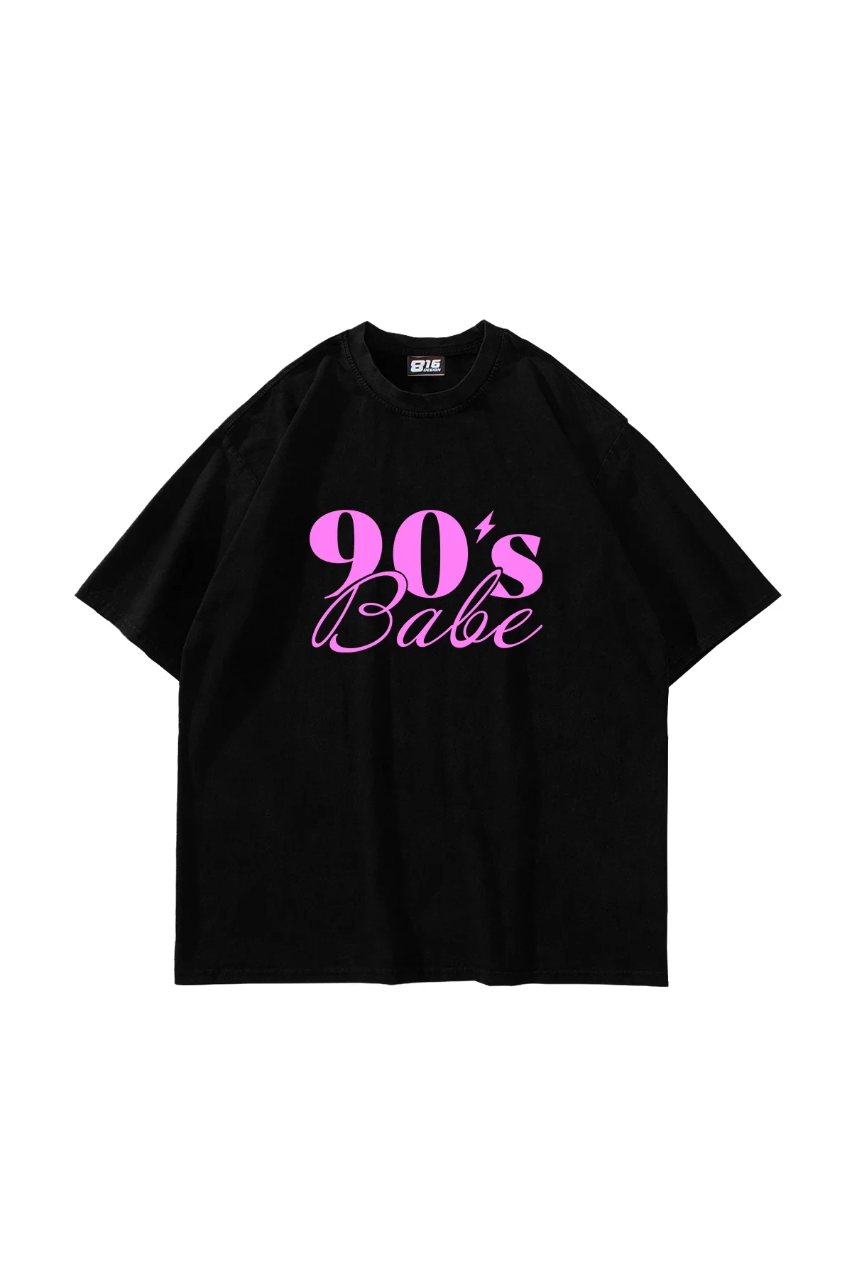 90s Babe Baskılı Oversize Unisex Siyah Tshirt