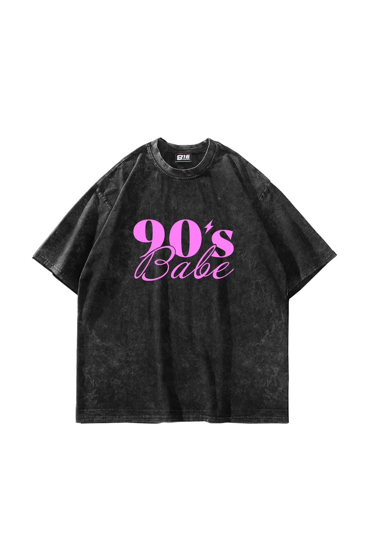 90s Babe Baskılı Oversize Unisex Yıkamalı Siyah Tshirt