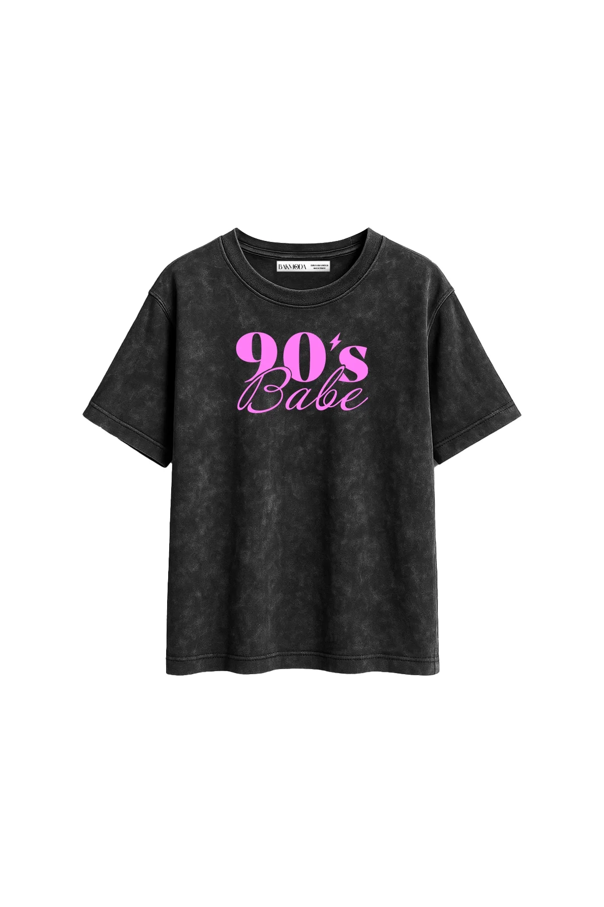 90s Babe Baskılı Relaxed Fit Yıkamalı Siyah Kadın Tshirt