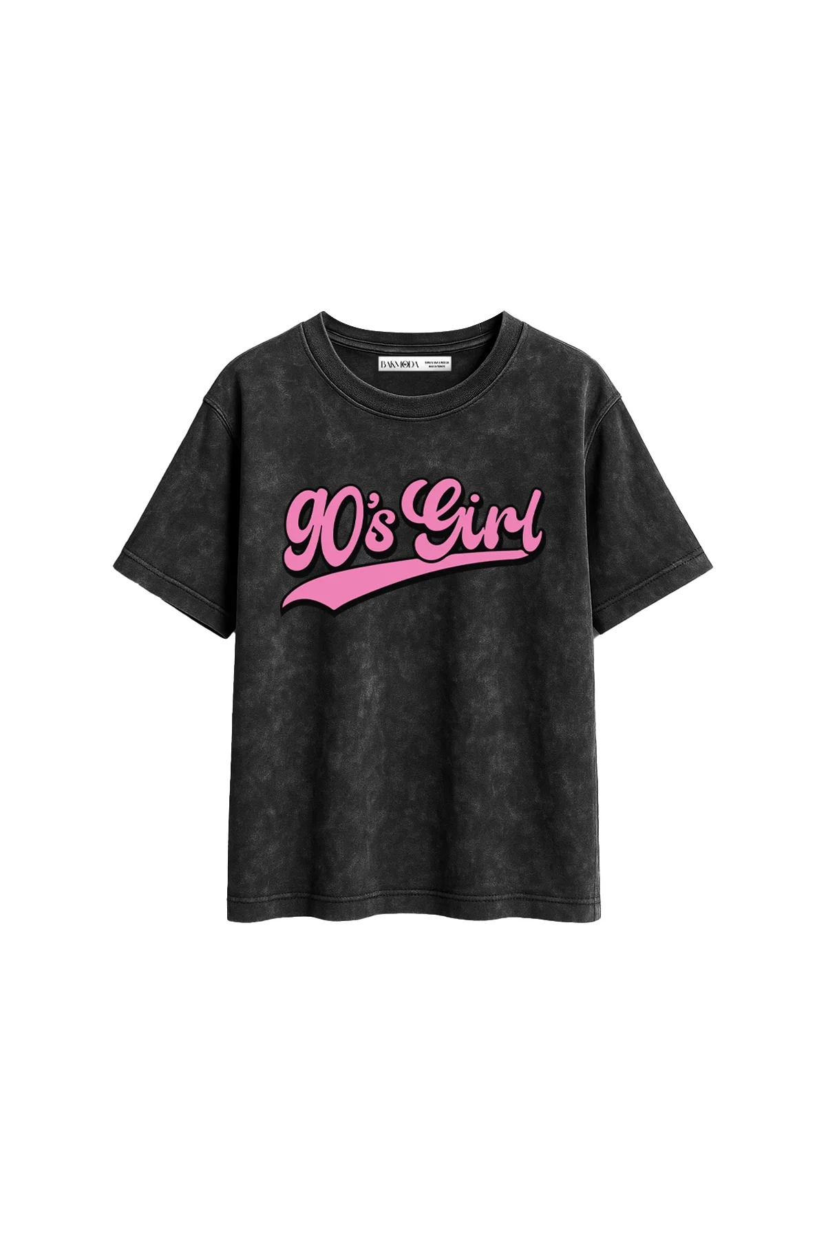 90s Girl Baskılı Relaxed Fit Yıkamalı Siyah Kadın Tshirt