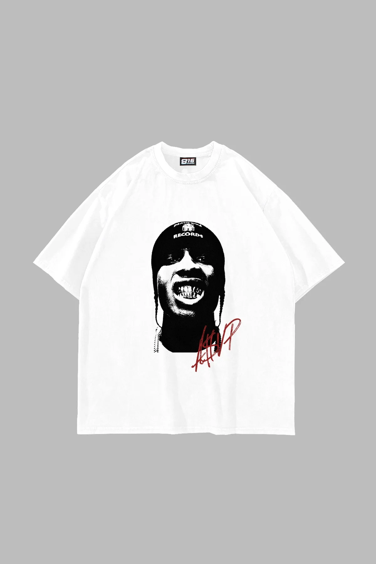 A$AP Rocky Face Baskılı Oversize Unisex Beyaz Tshirt