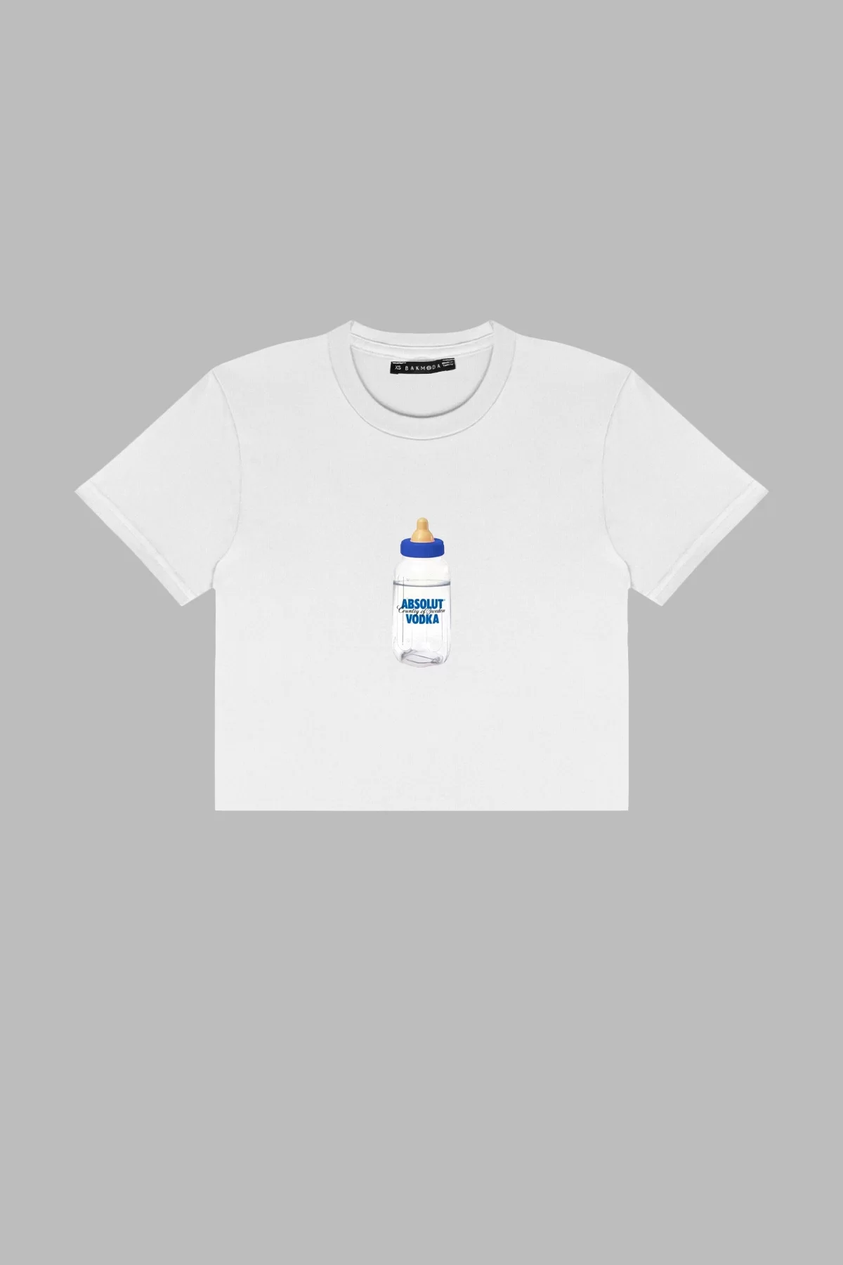 Absolut Vodka Baskılı Beyaz Crop Top