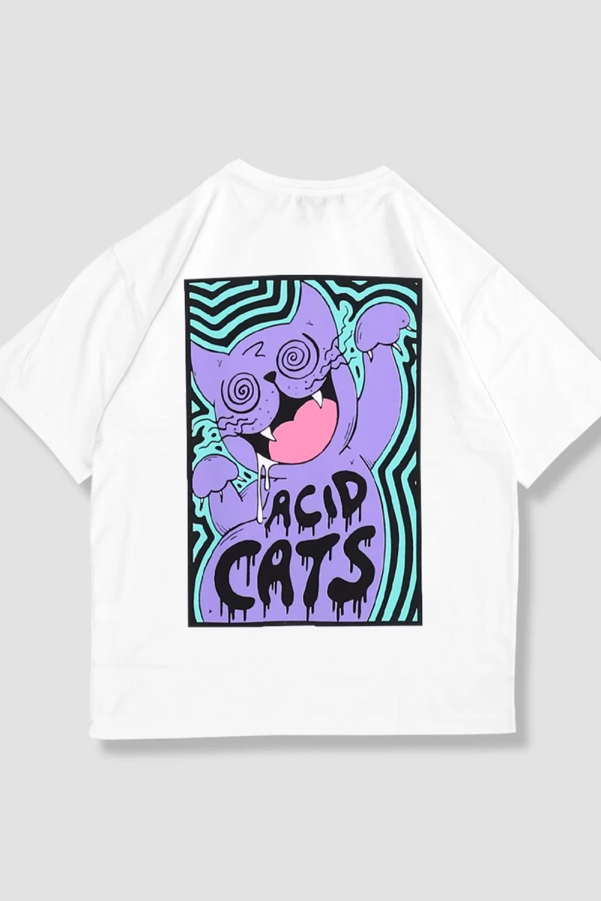 Acid Cat Sırt Baskılı Beyaz Oversize Unisex Tshirt