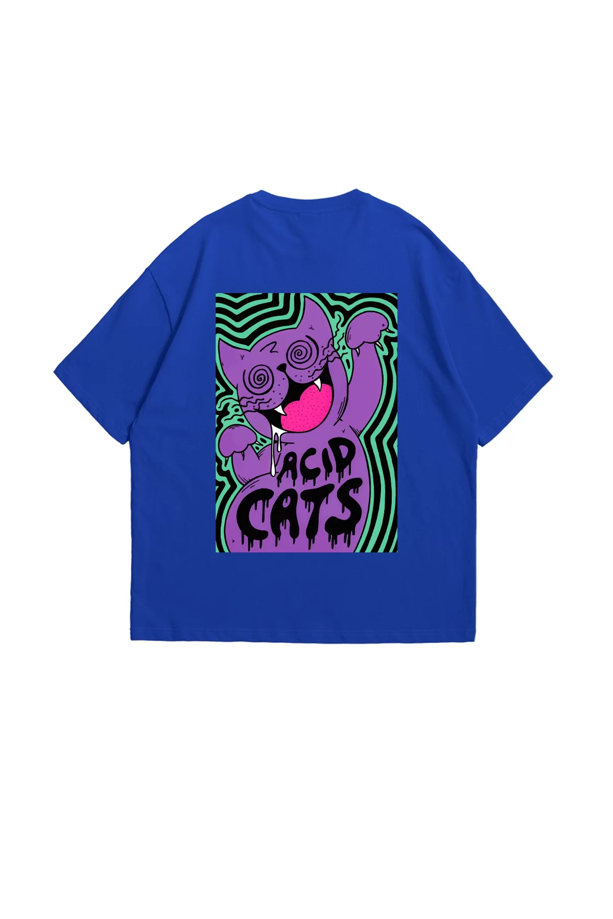 Acid Cat Sırt Baskılı Mavi Oversize Unisex Tshirt