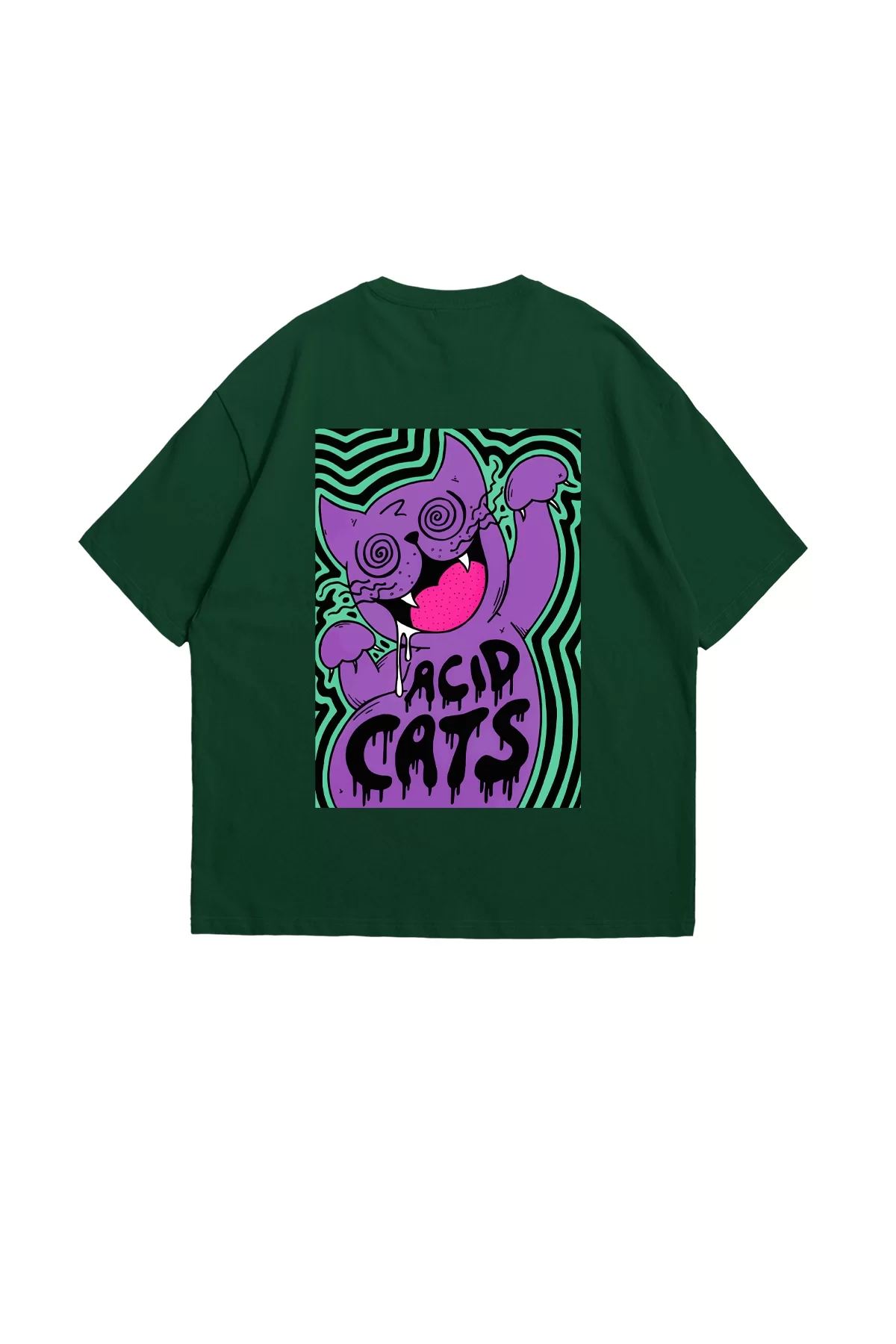 Acid Cat Sırt Baskılı Yeşil Oversize Unisex Tshirt