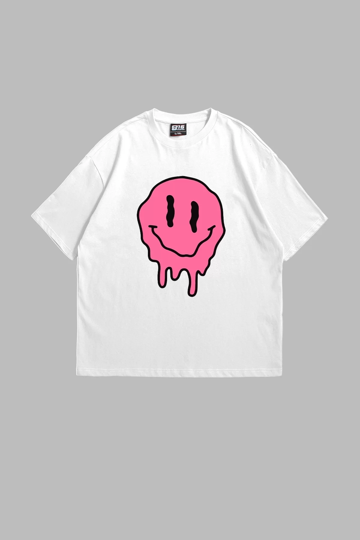 Acid Smile Baskılı Oversize Unisex Beyaz Tshirt