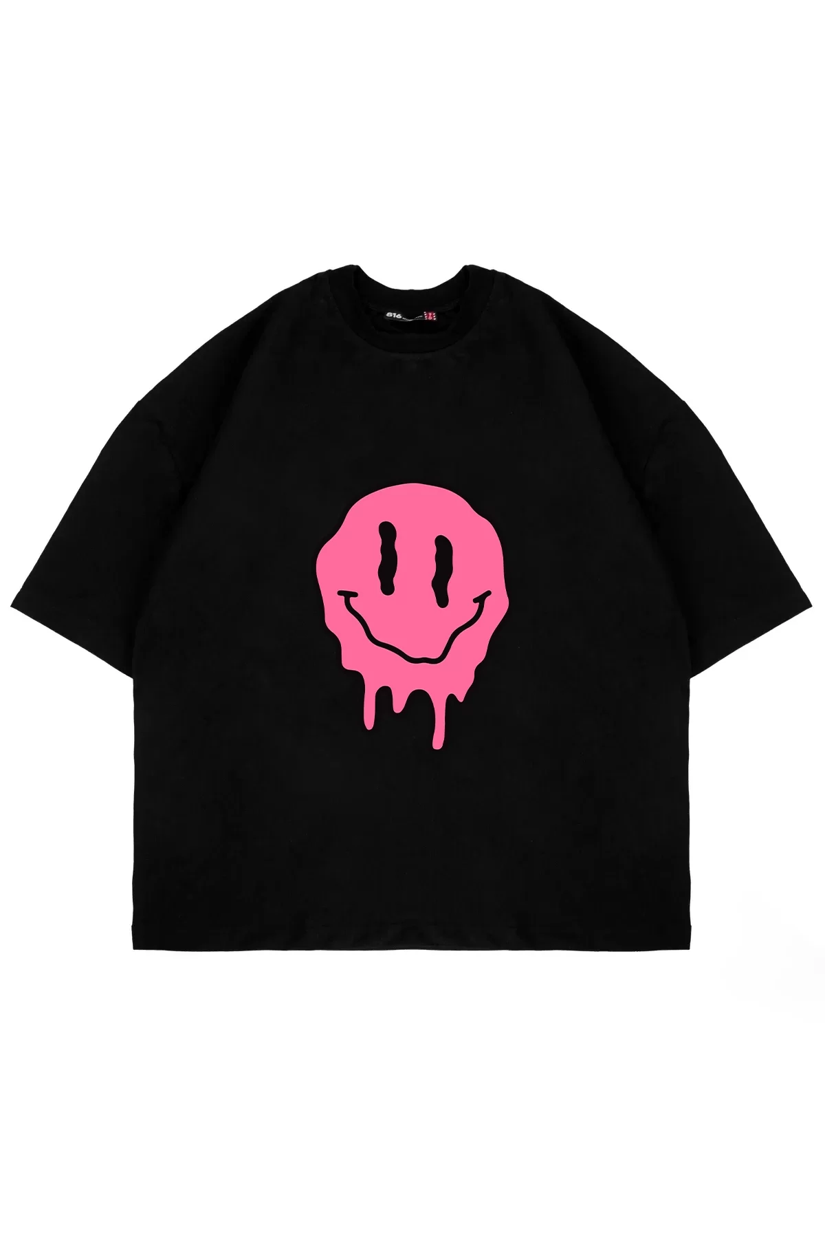Acid Smile Baskılı Oversize Unisex Siyah Tshirt