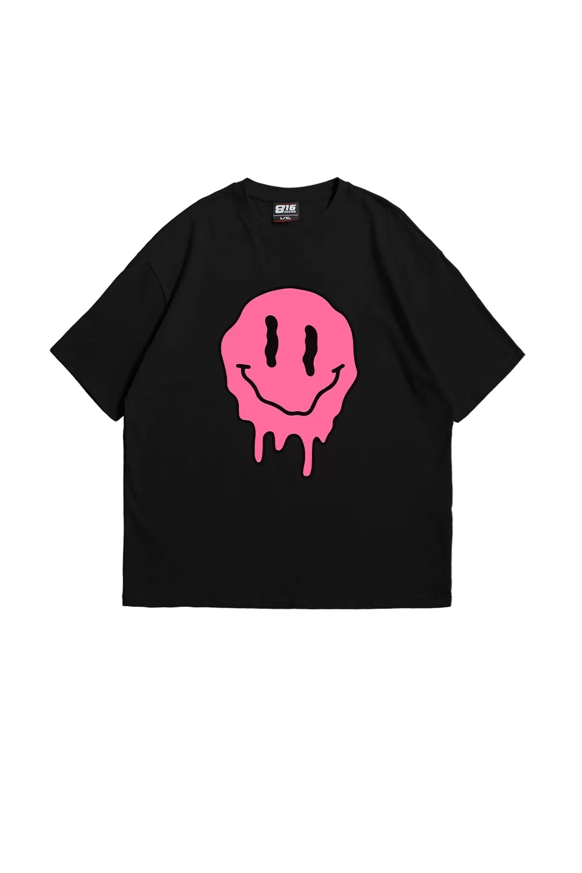 Acid Smile Baskılı Oversize Unisex Siyah Tshirt