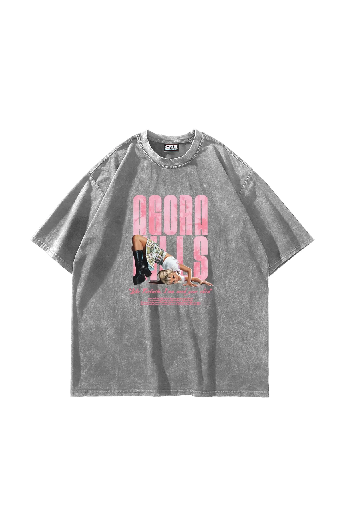 Agora Hills Baskılı Oversize Unisex Yıkamalı Beyaz Tshirt