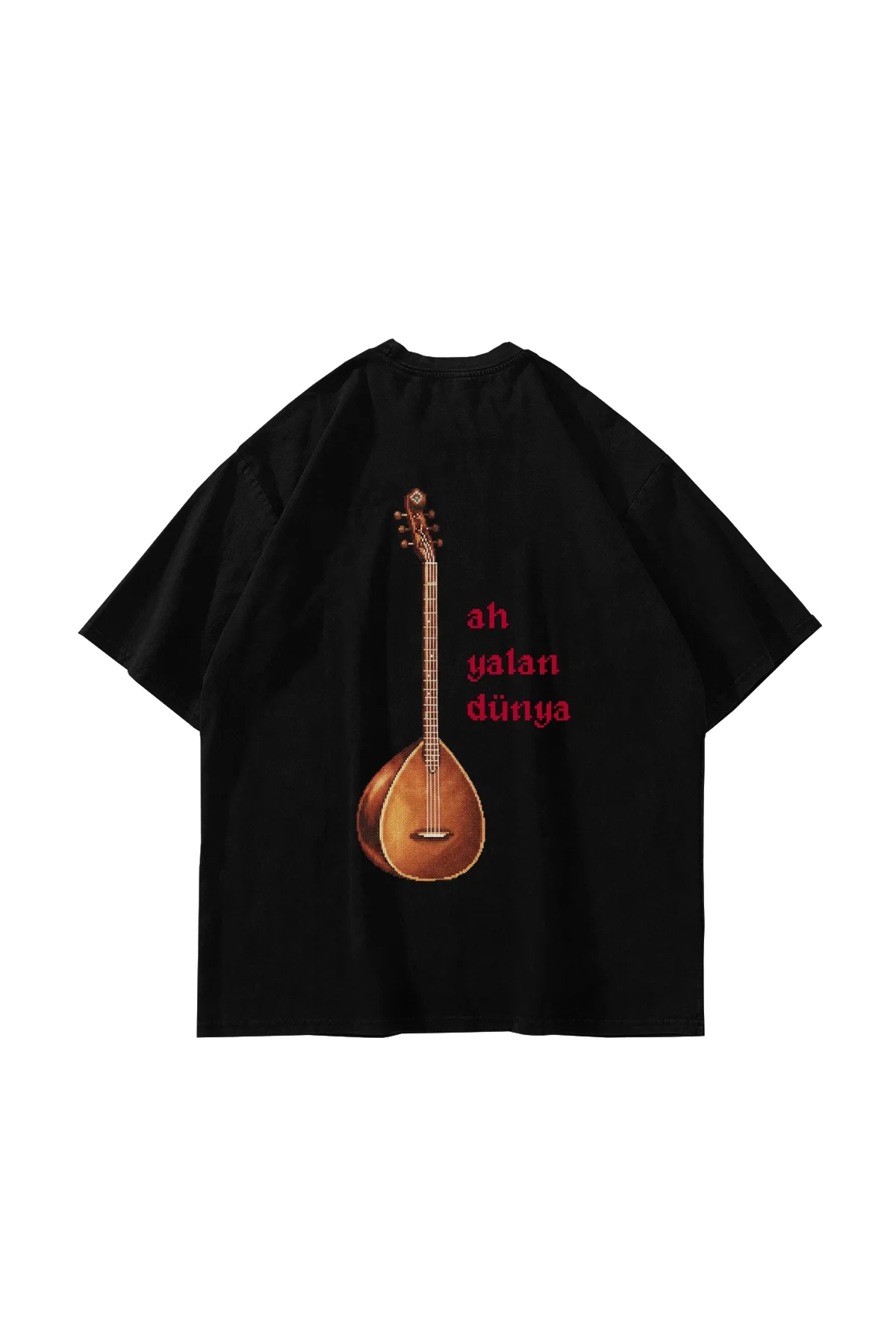 Ah Yalan Dünya Baskılı Oversize Unisex Siyah Tshirt