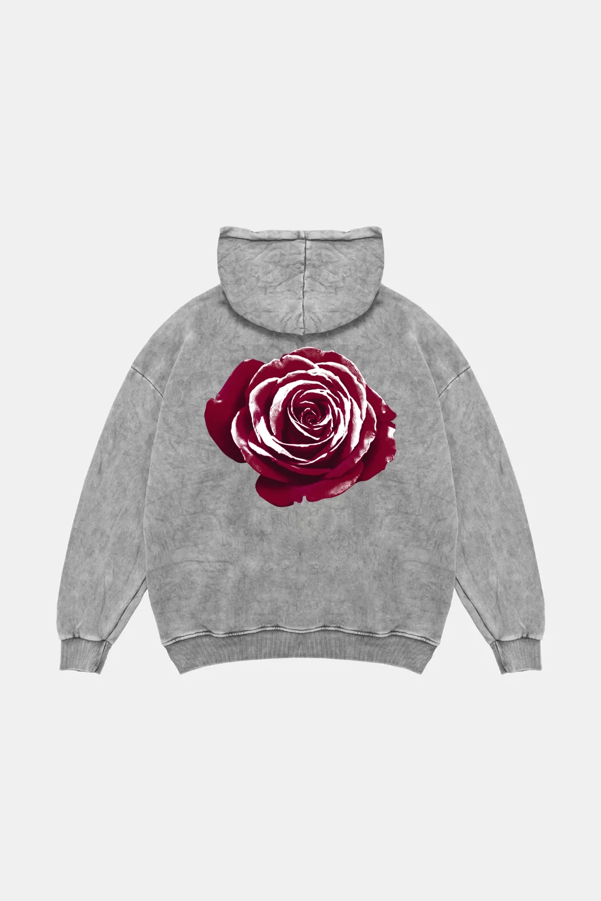 Alert Rose Baskılı Oversize Unisex Yıkamalı Beyaz Hoodie