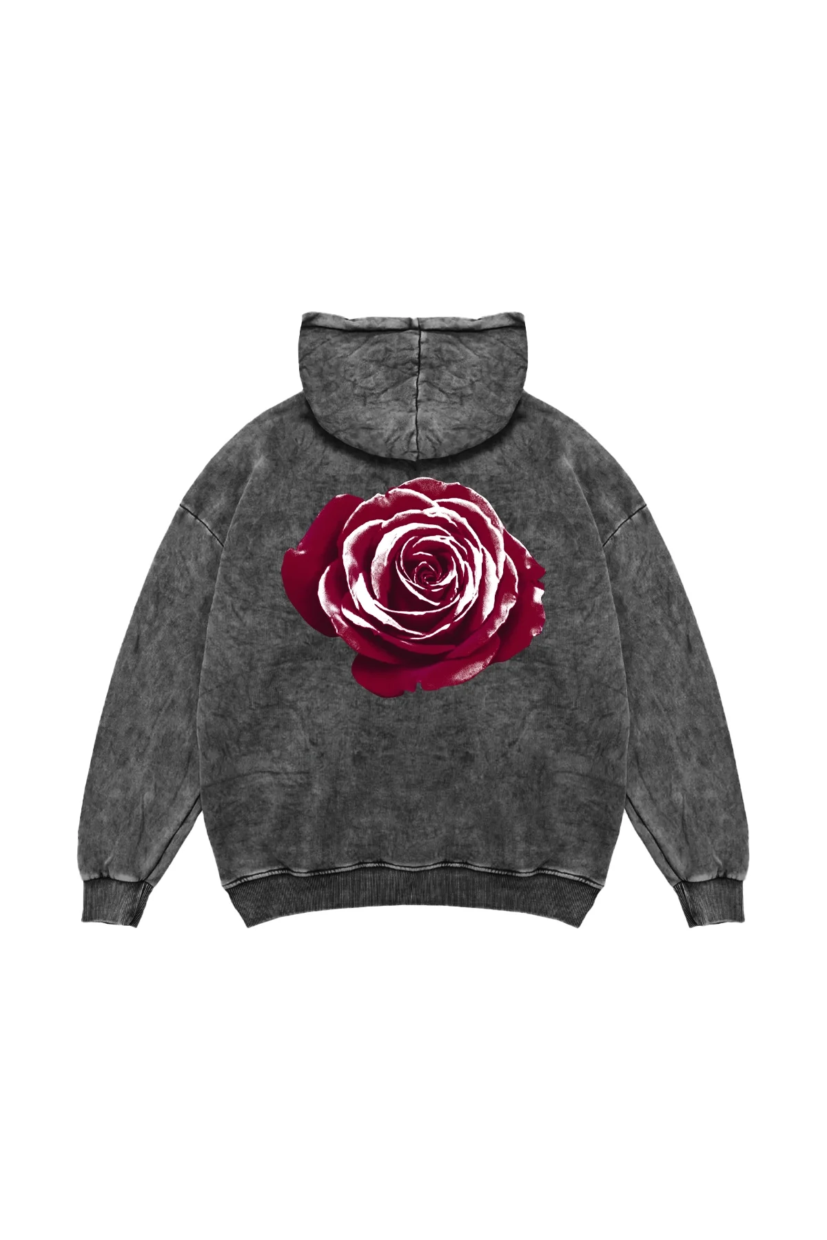 Alert Rose Baskılı Oversize Unisex Yıkamalı Siyah Hoodie