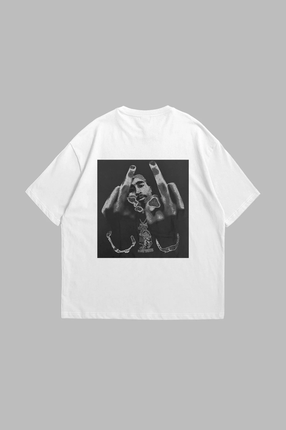 All Eyez On Me Baskılı Oversize Unisex Beyaz Tshirt