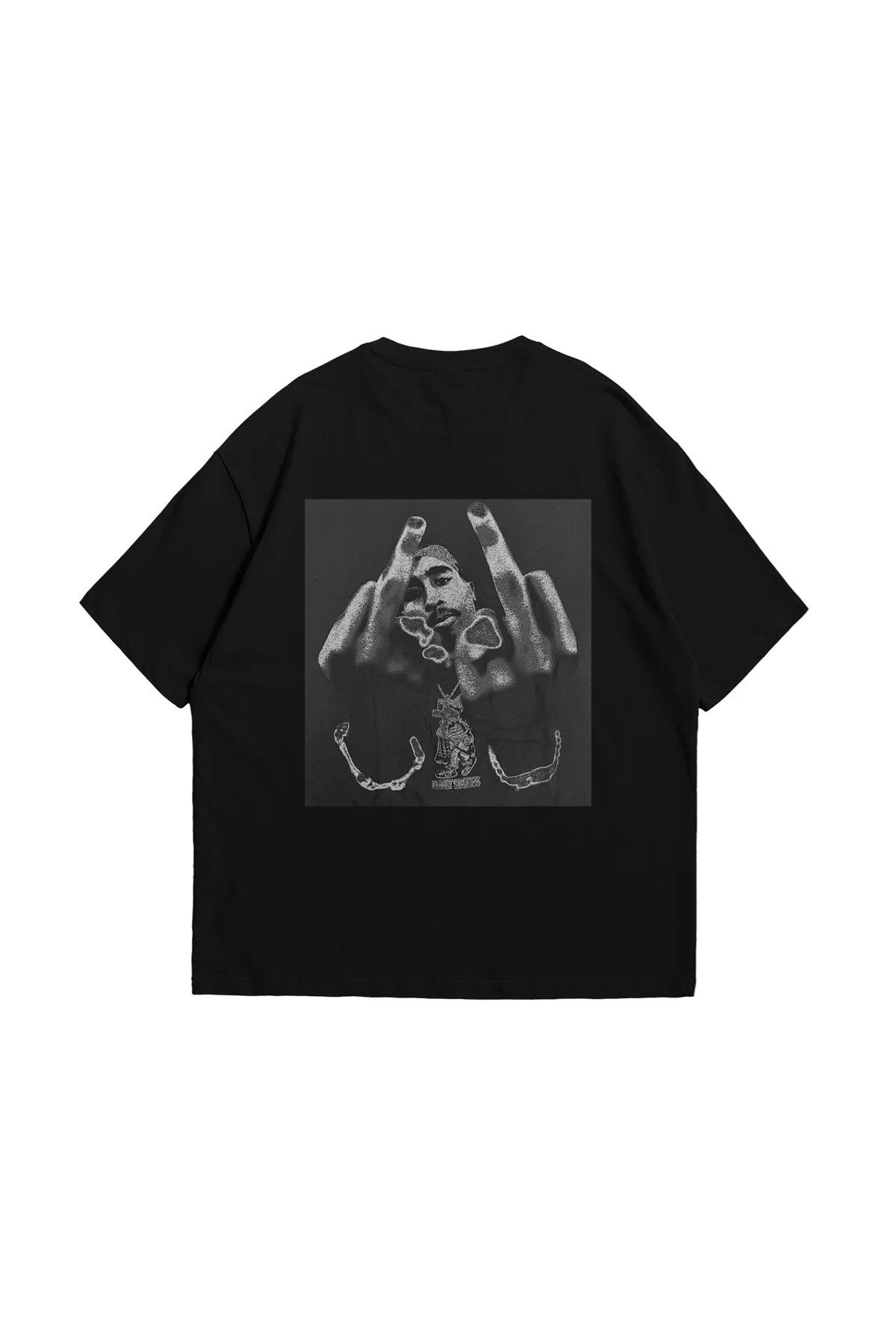 All Eyez On Me Baskılı Oversize Unisex Siyah Tshirt