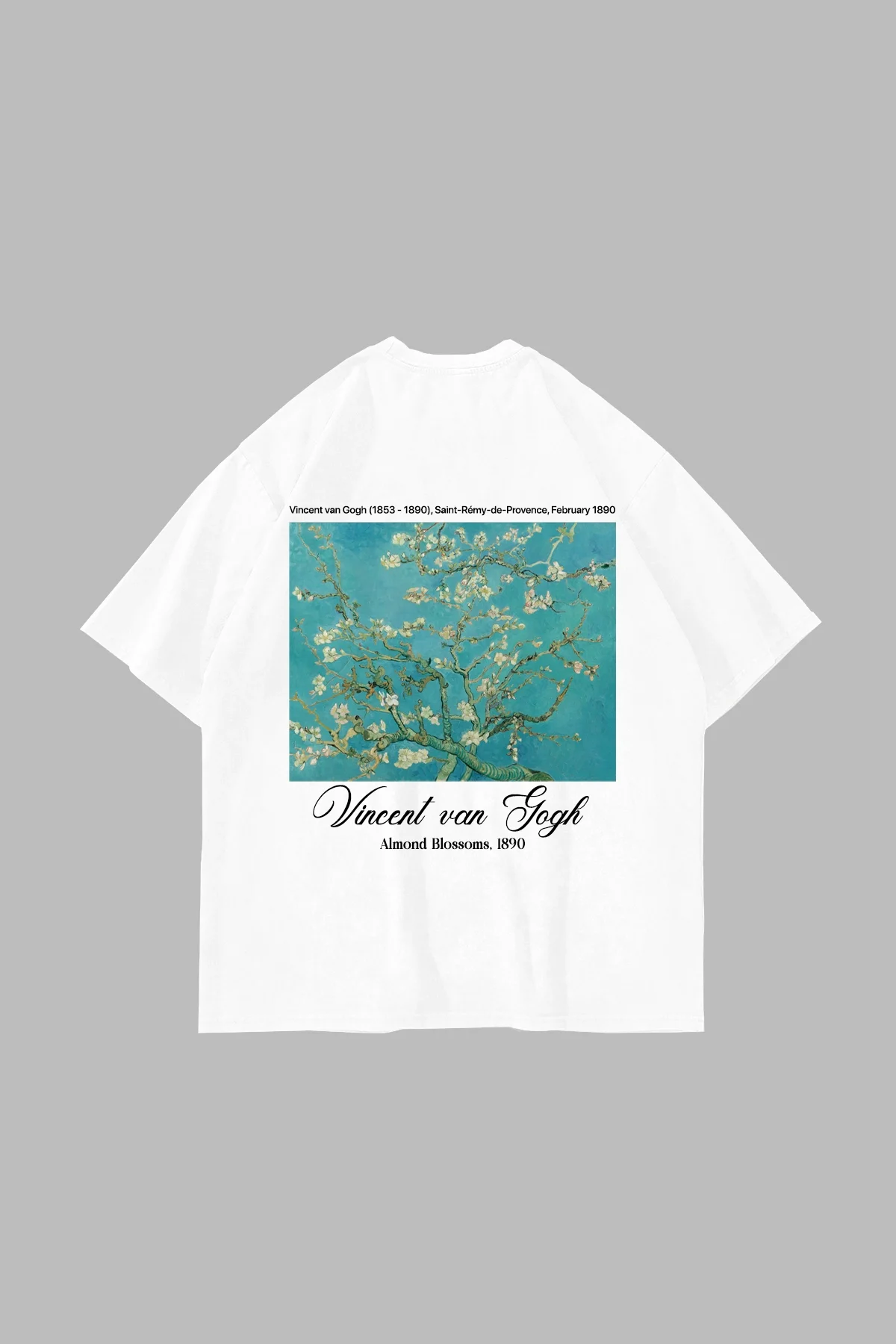 Almond Blossoms Baskılı Oversize Unisex Beyaz Tshirt