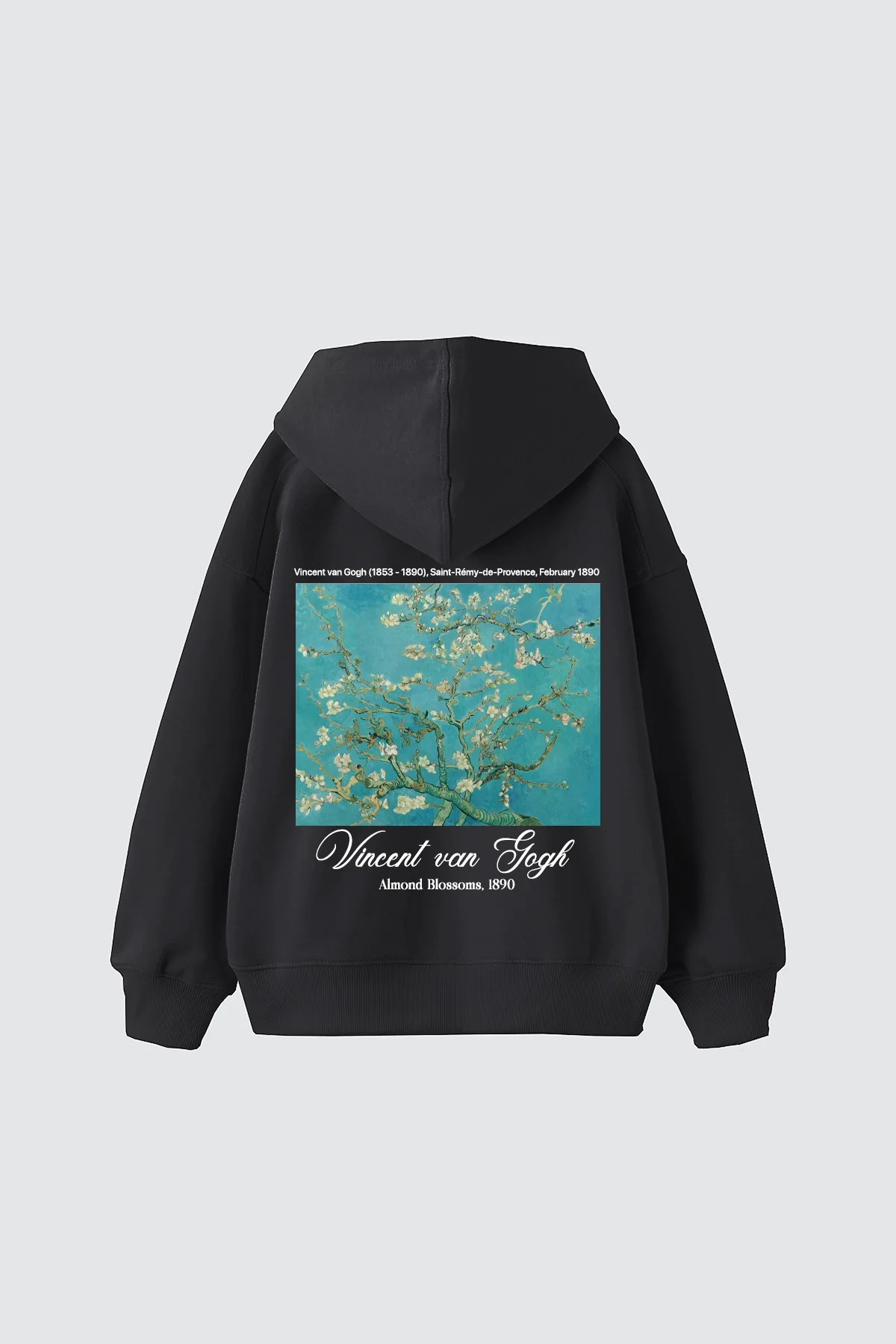 Almond Blossoms Baskılı Oversize Unisex Siyah Hoodie