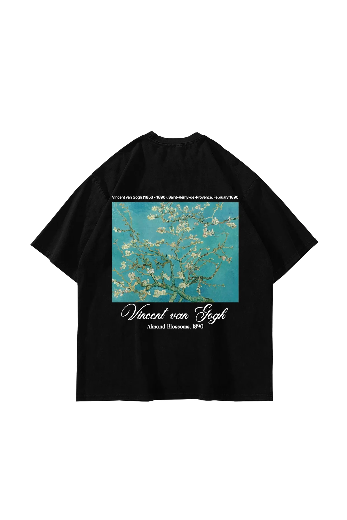 Almond Blossoms Baskılı Oversize Unisex Siyah Tshirt