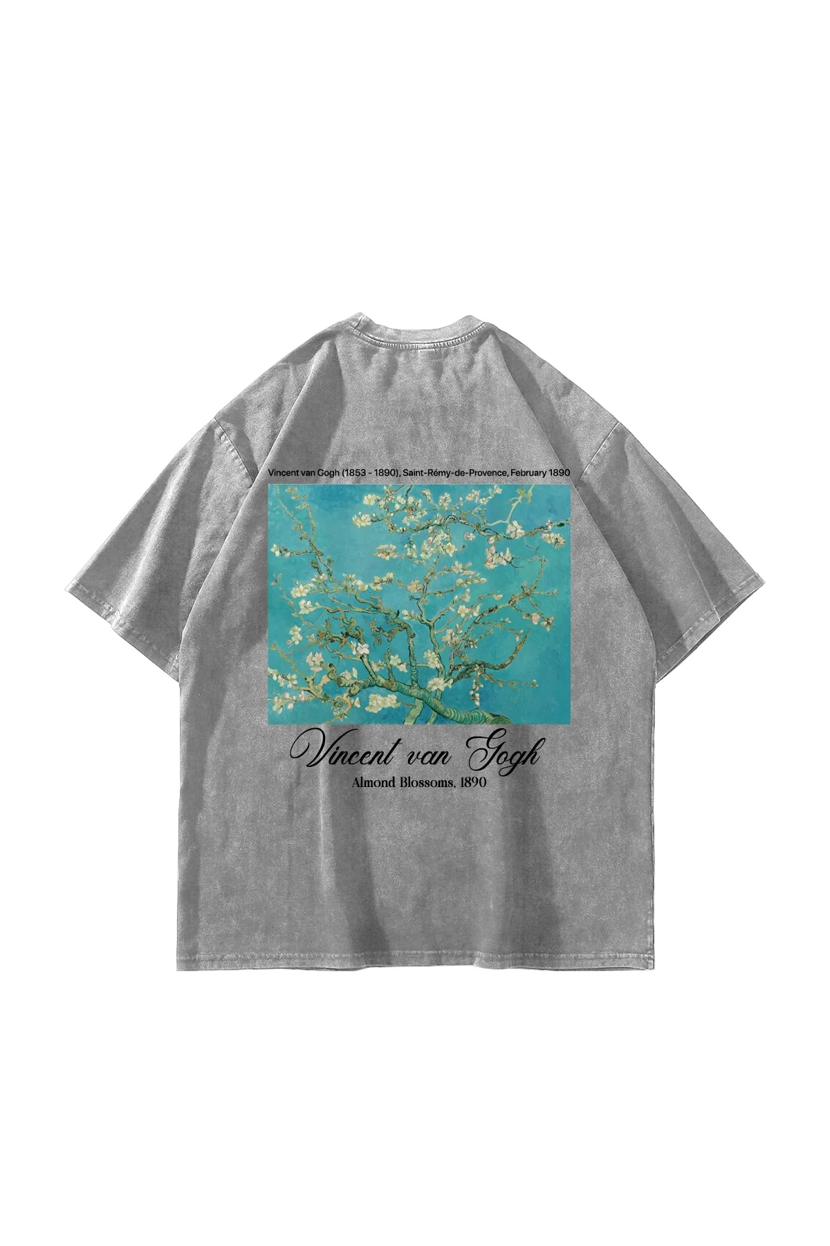 Almond Blossoms Baskılı Oversize Unisex Yıkamalı Beyaz Tshirt