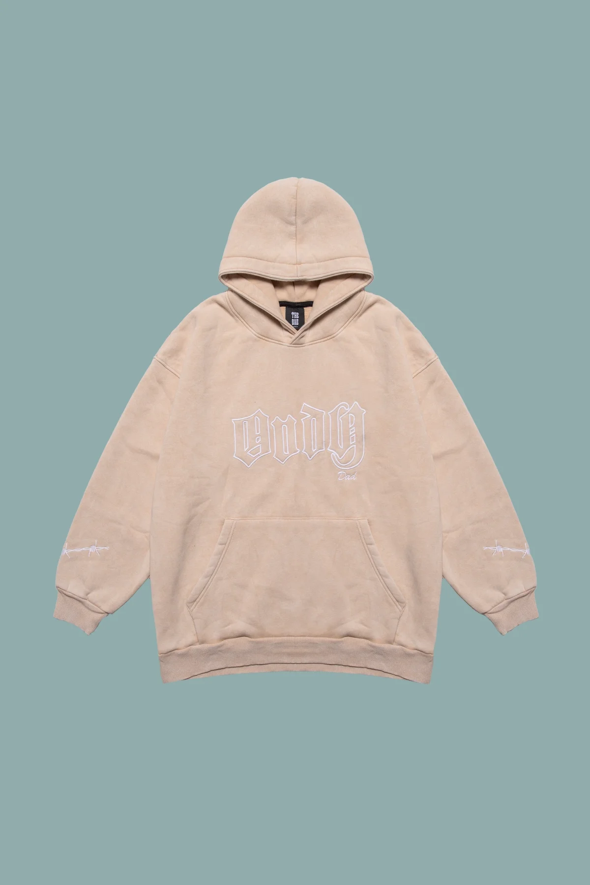 Andy Nakış Detaylı Yıkamalı Oversize Unisex Bej Hoodie