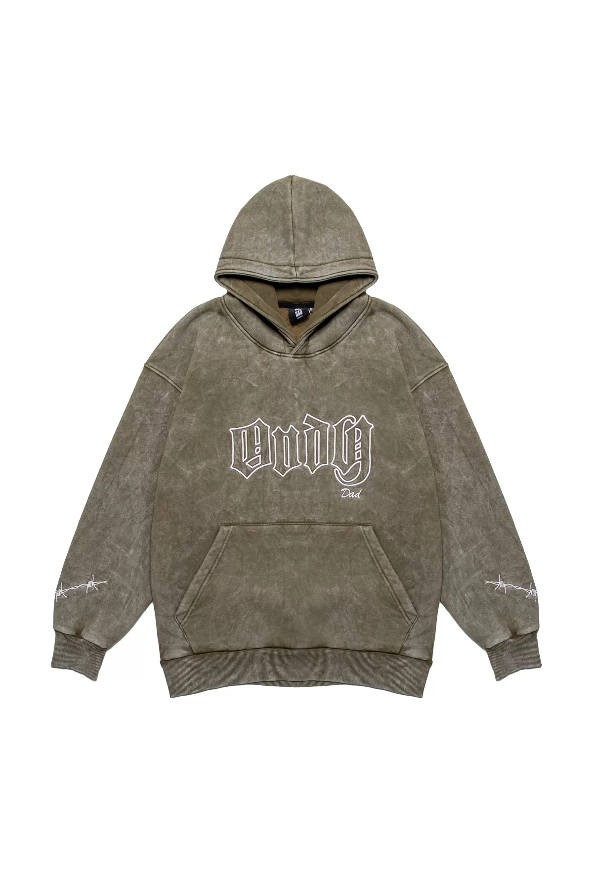 Andy Nakış Detaylı Yıkamalı Oversize Unisex Haki Hoodie