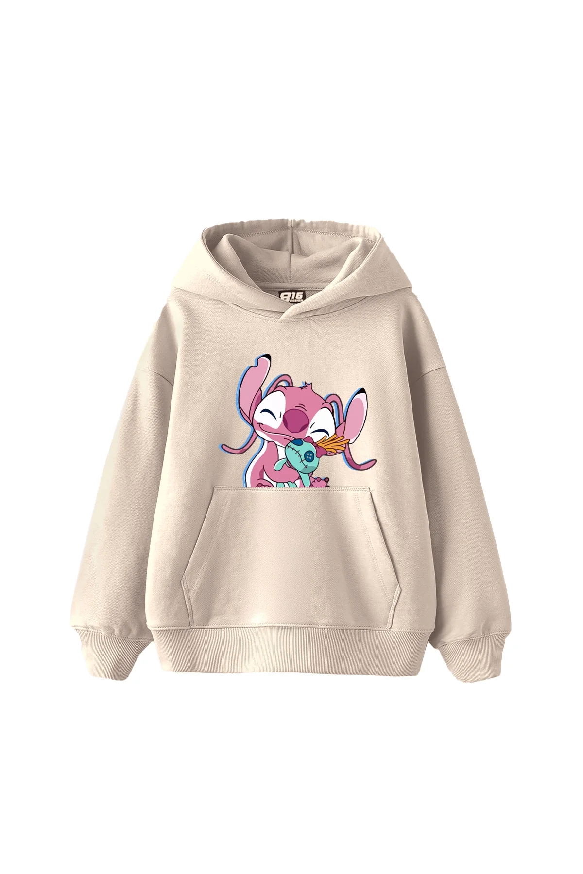 Angel Stitch Baskılı Oversize Unisex Bej Hoodie