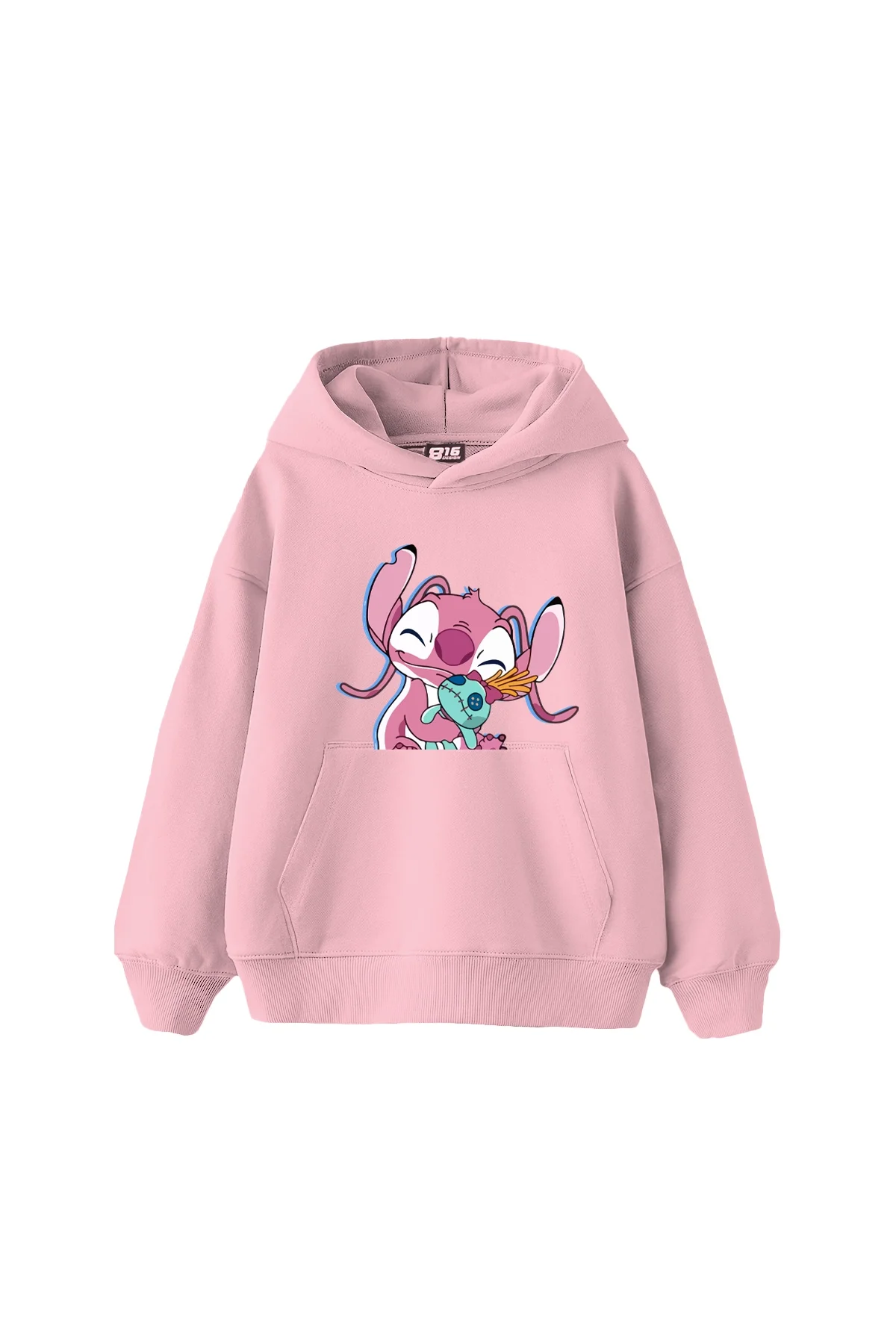 Angel Stitch Baskılı Oversize Unisex Pembe Hoodie