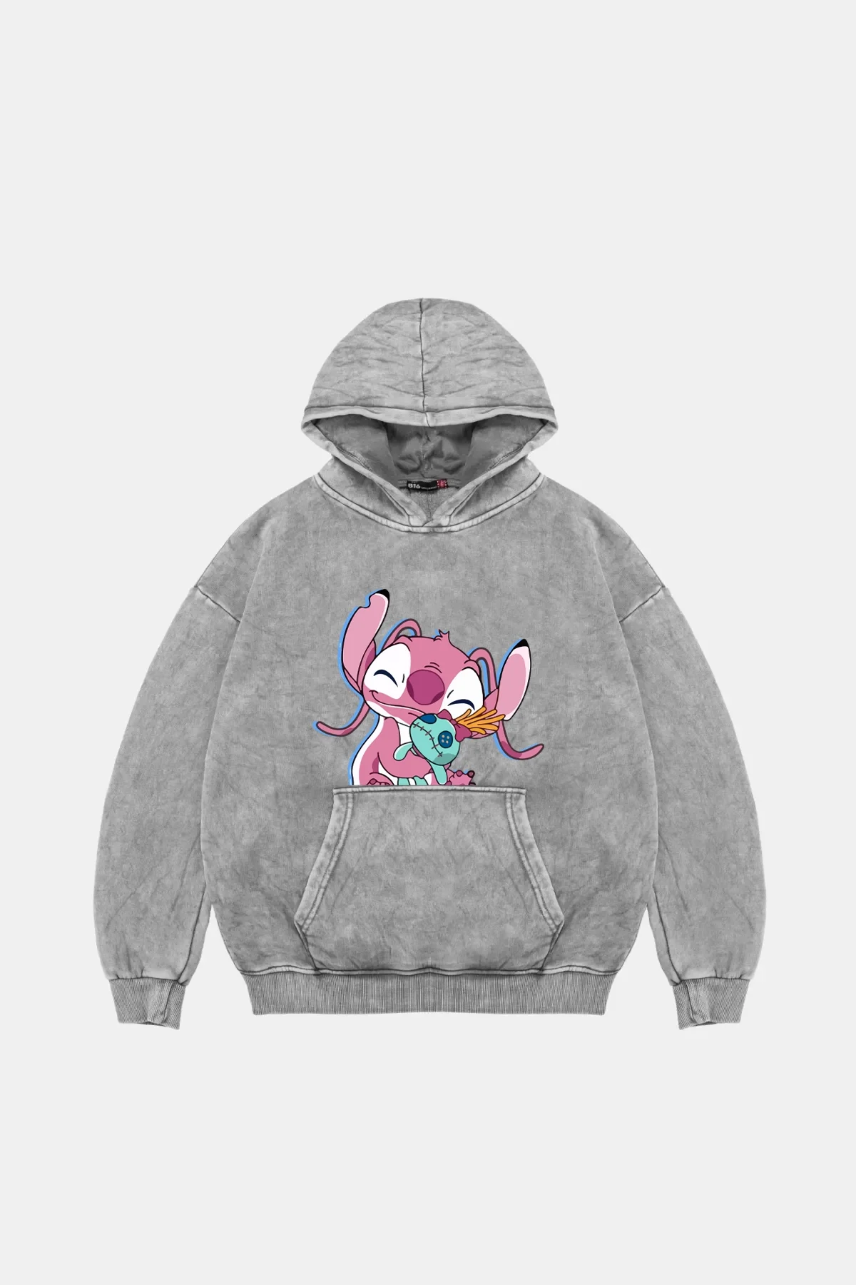Angel Stitch Baskılı Oversize Unisex Yıkamalı Beyaz Hoodie