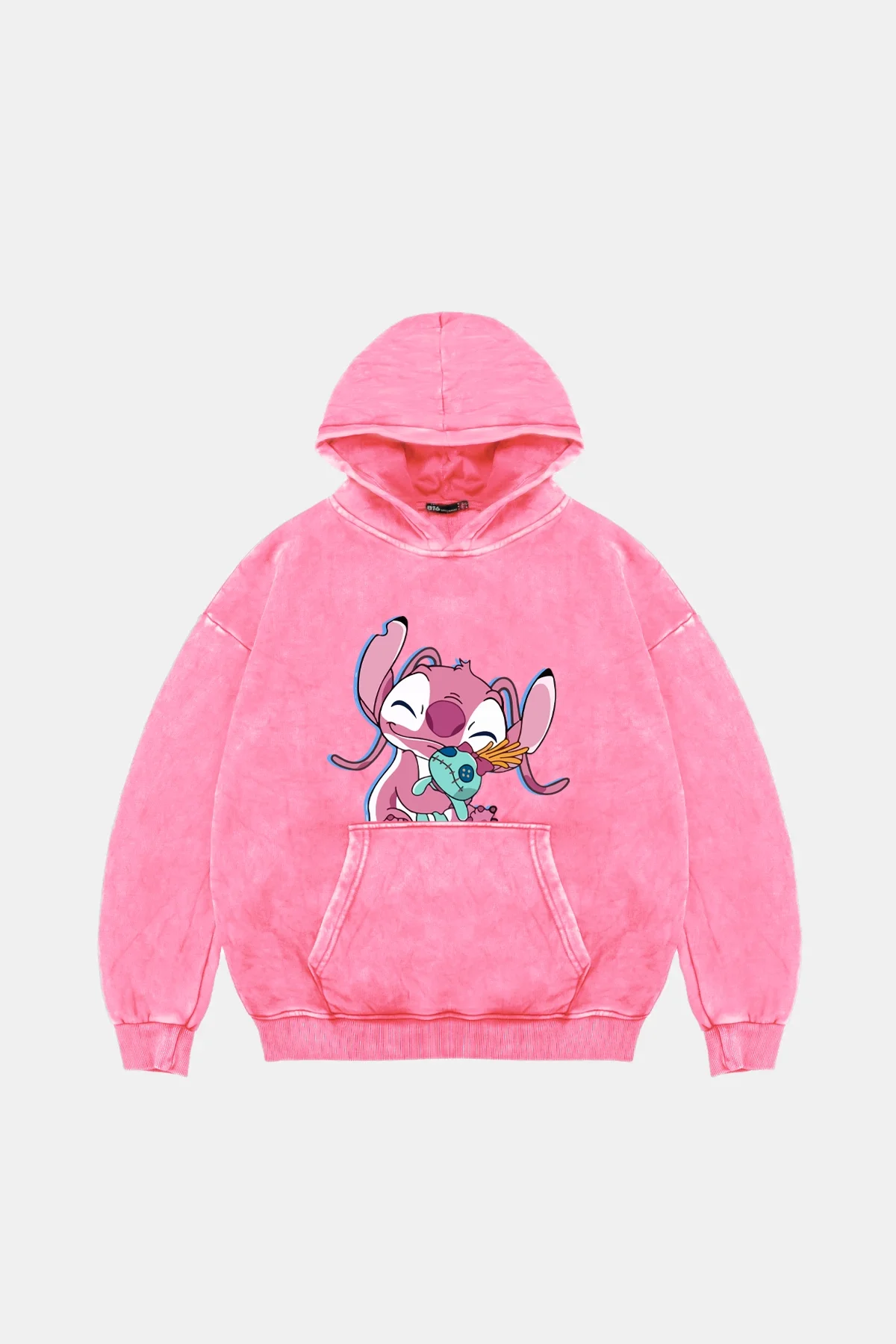 Angel Stitch Baskılı Oversize Unisex Yıkamalı Pembe Hoodie