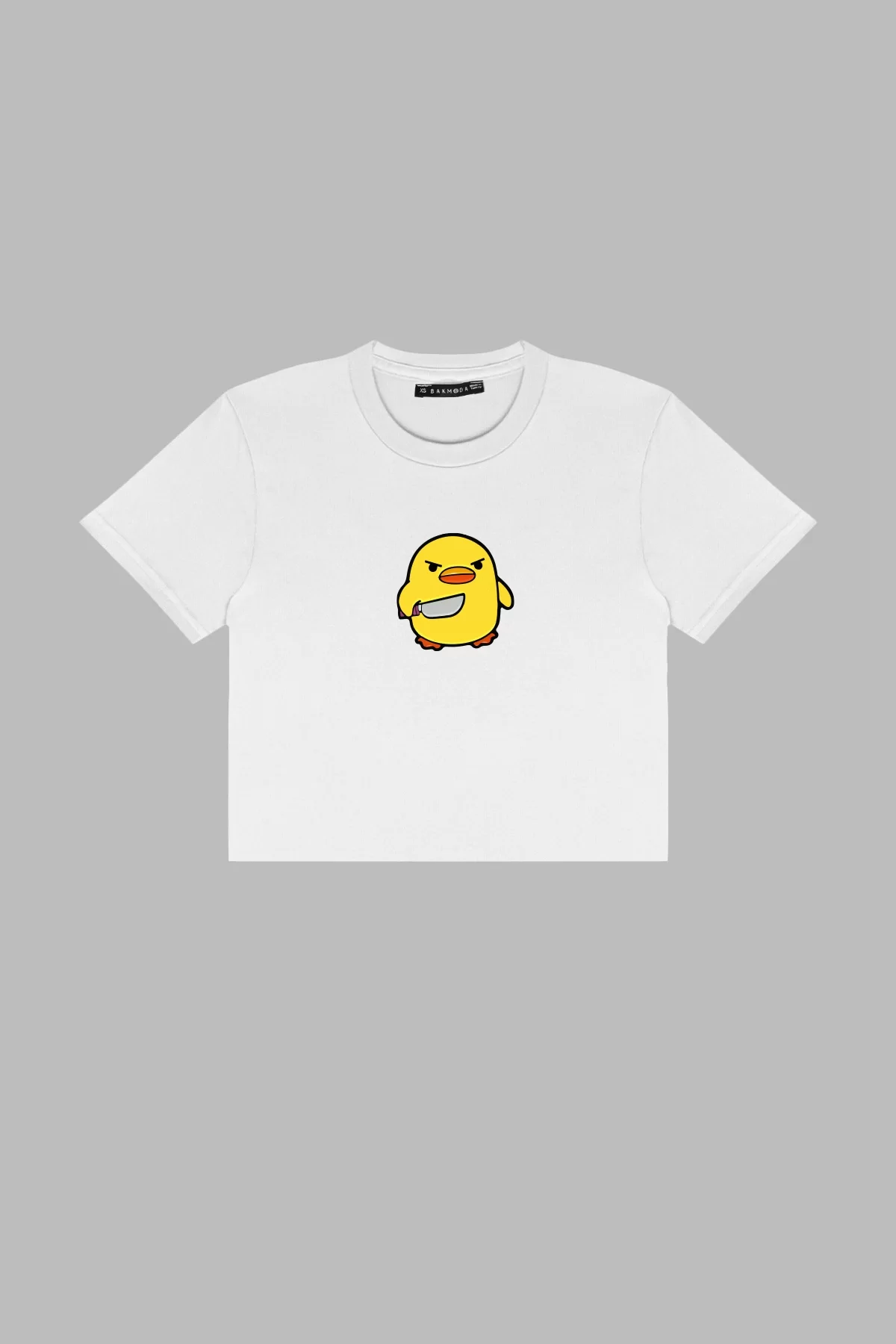 Angry Chick Baskılı Beyaz Crop Top