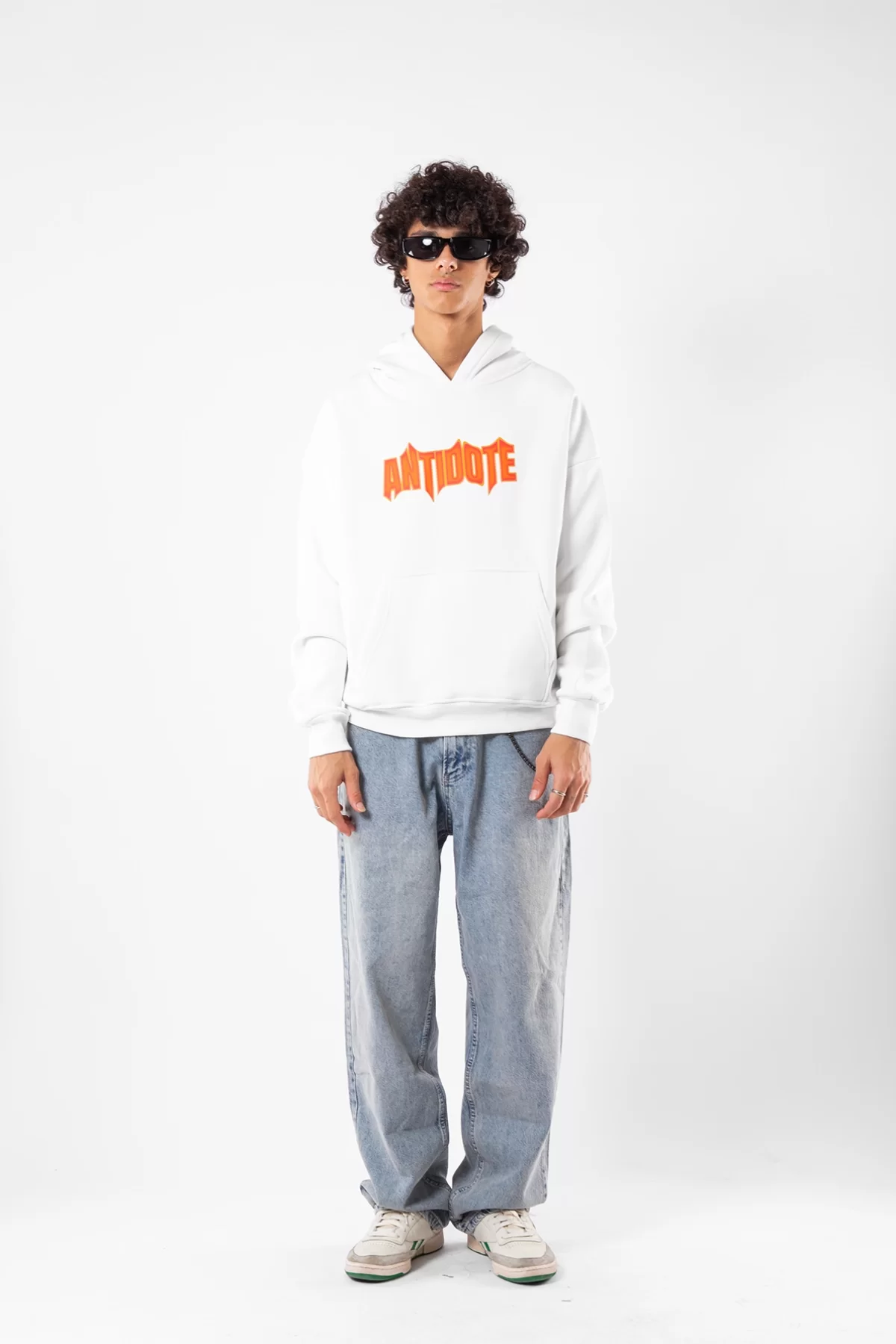 Antidote Baskılı Oversize Unisex Beyaz Hoodie