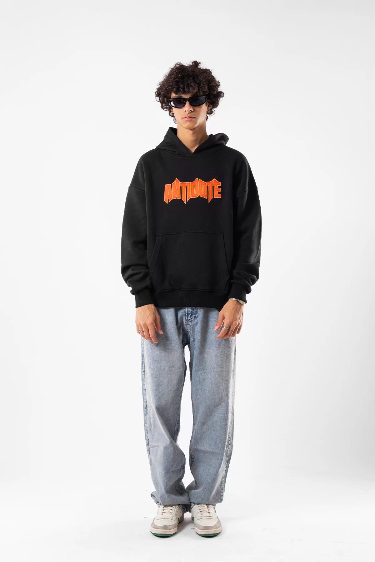 Antidote Baskılı Oversize Unisex Siyah Hoodie