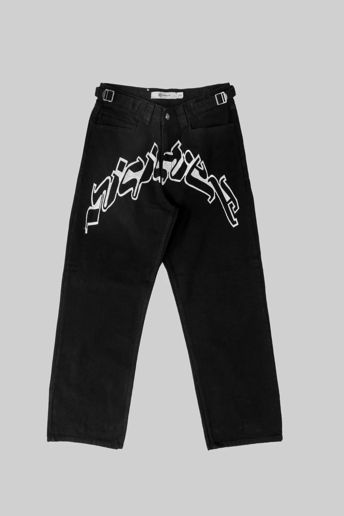 Arabic Font Siyah Patch Detaylı Premium Wide Leg Siyah Erkek Pantolon