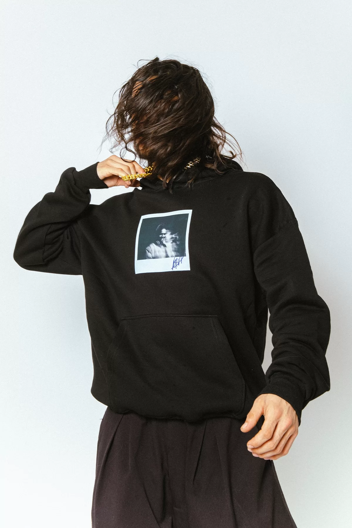 Asap Rocky Baskılı Oversize Unisex Premium Siyah Hoodie