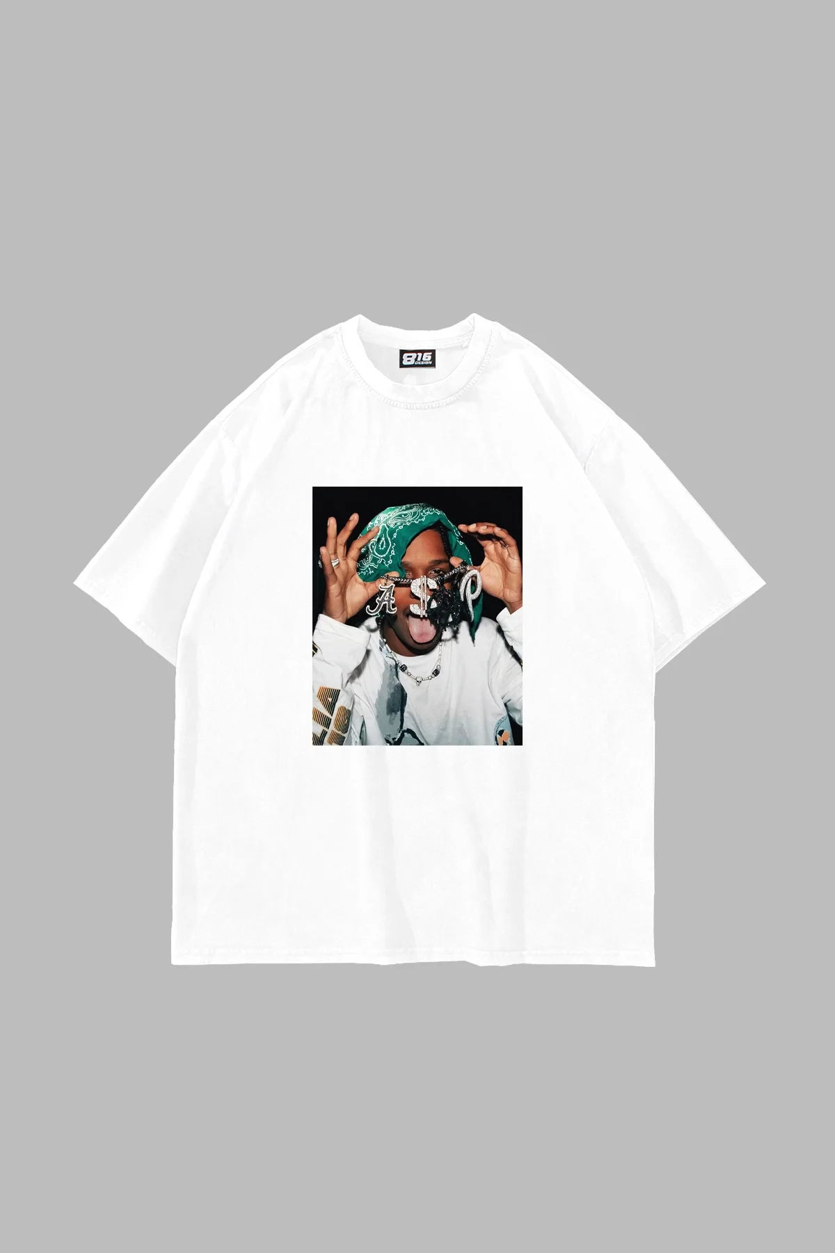 Asap Rocky V2 Baskılı Oversize Unisex Beyaz Tshirt