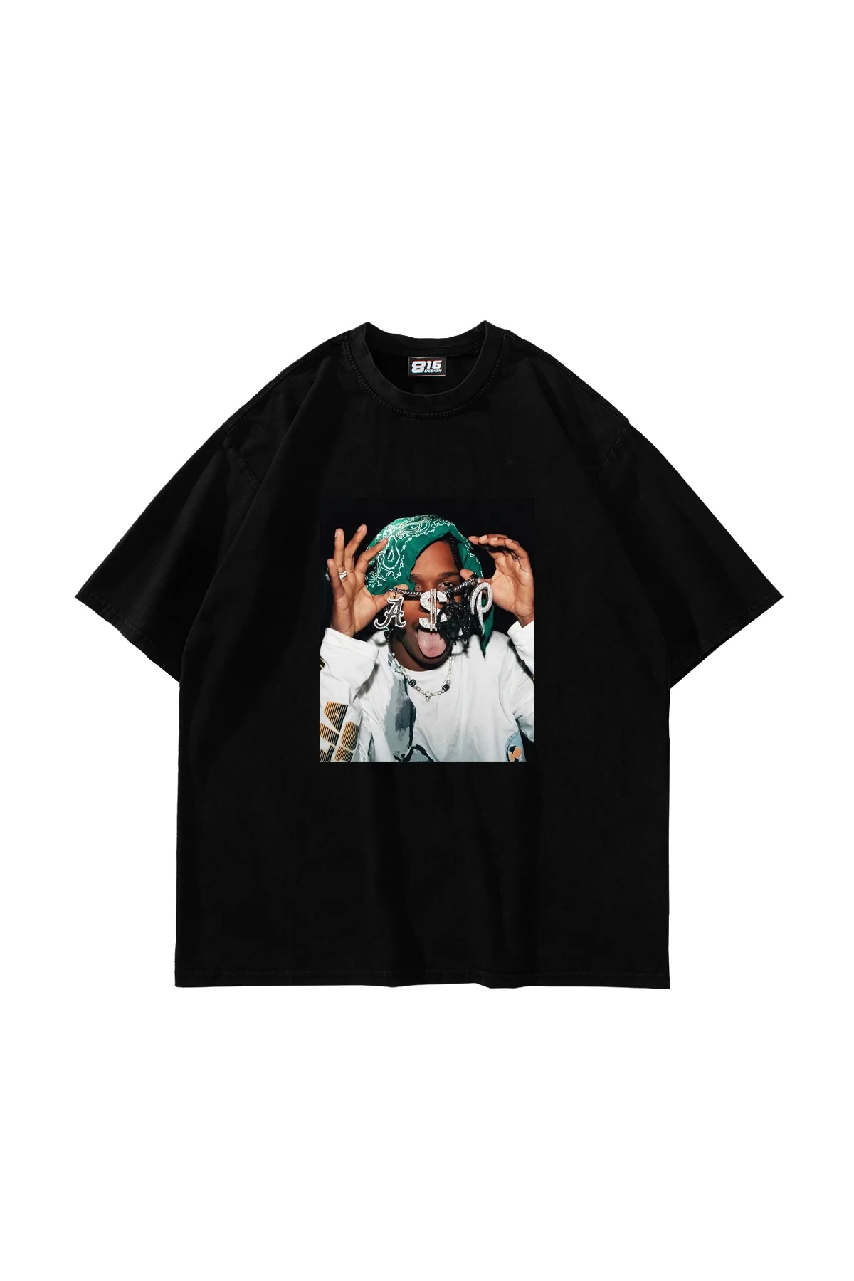 Asap Rocky V2 Baskılı Oversize Unisex Siyah Tshirt