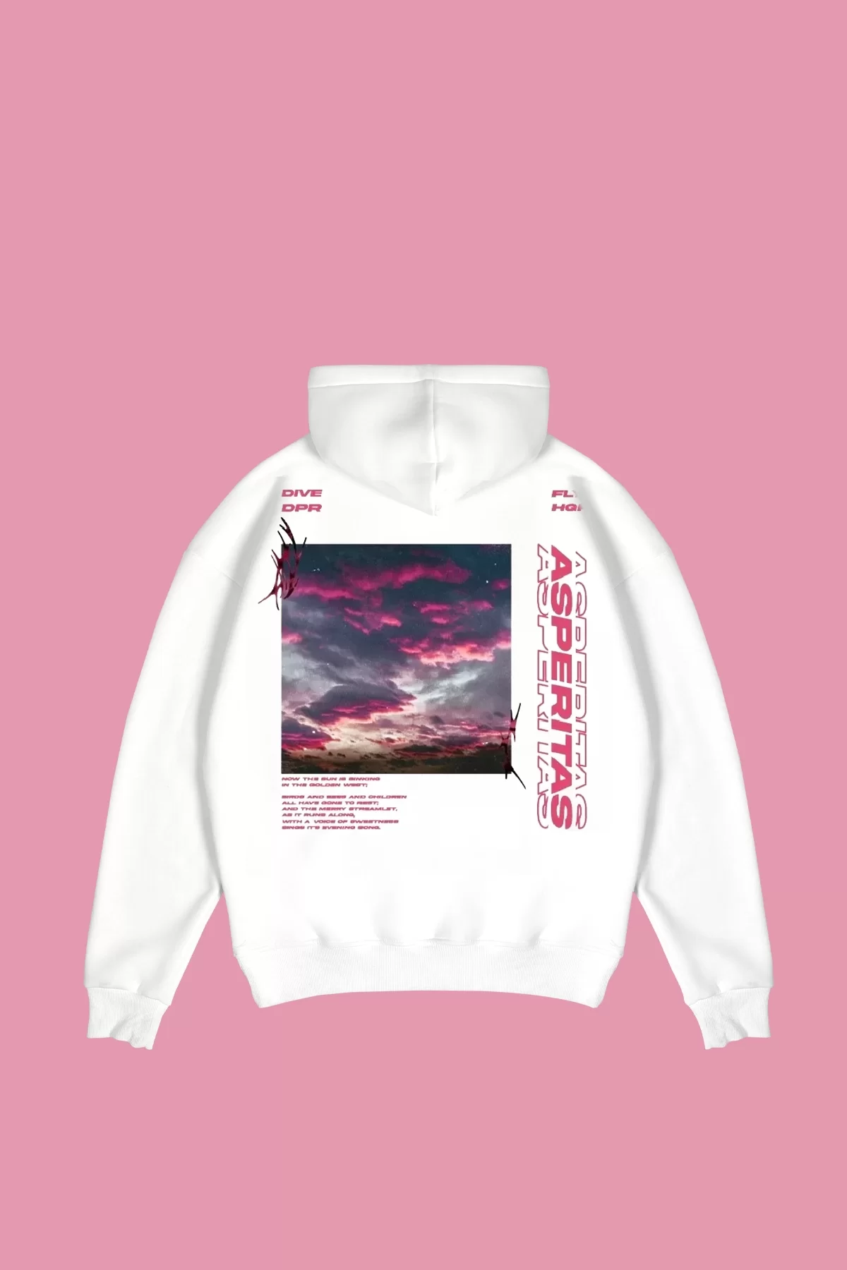 Asperitas Sırt Baskılı Oversize Unisex Beyaz Hoodie