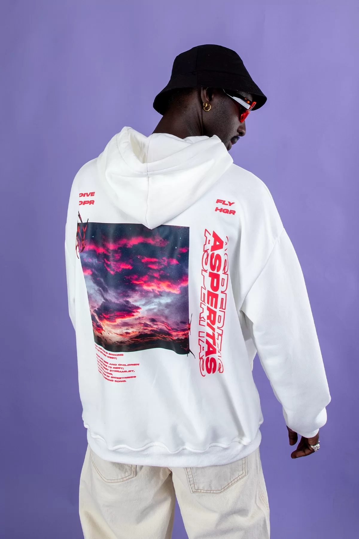 Asperitas Sırt Baskılı Oversize Unisex Beyaz Hoodie