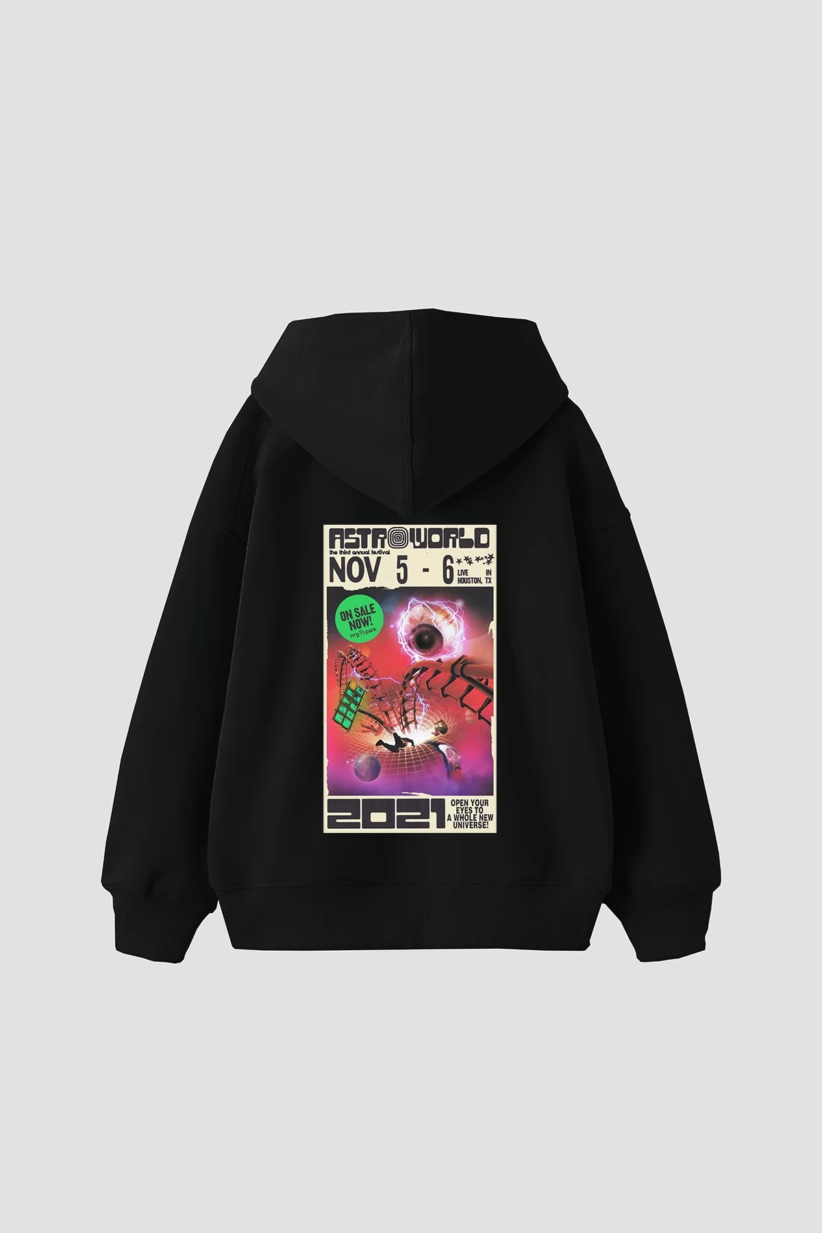 AstroWorld Baskılı Oversize Unisex Siyah Hoodie