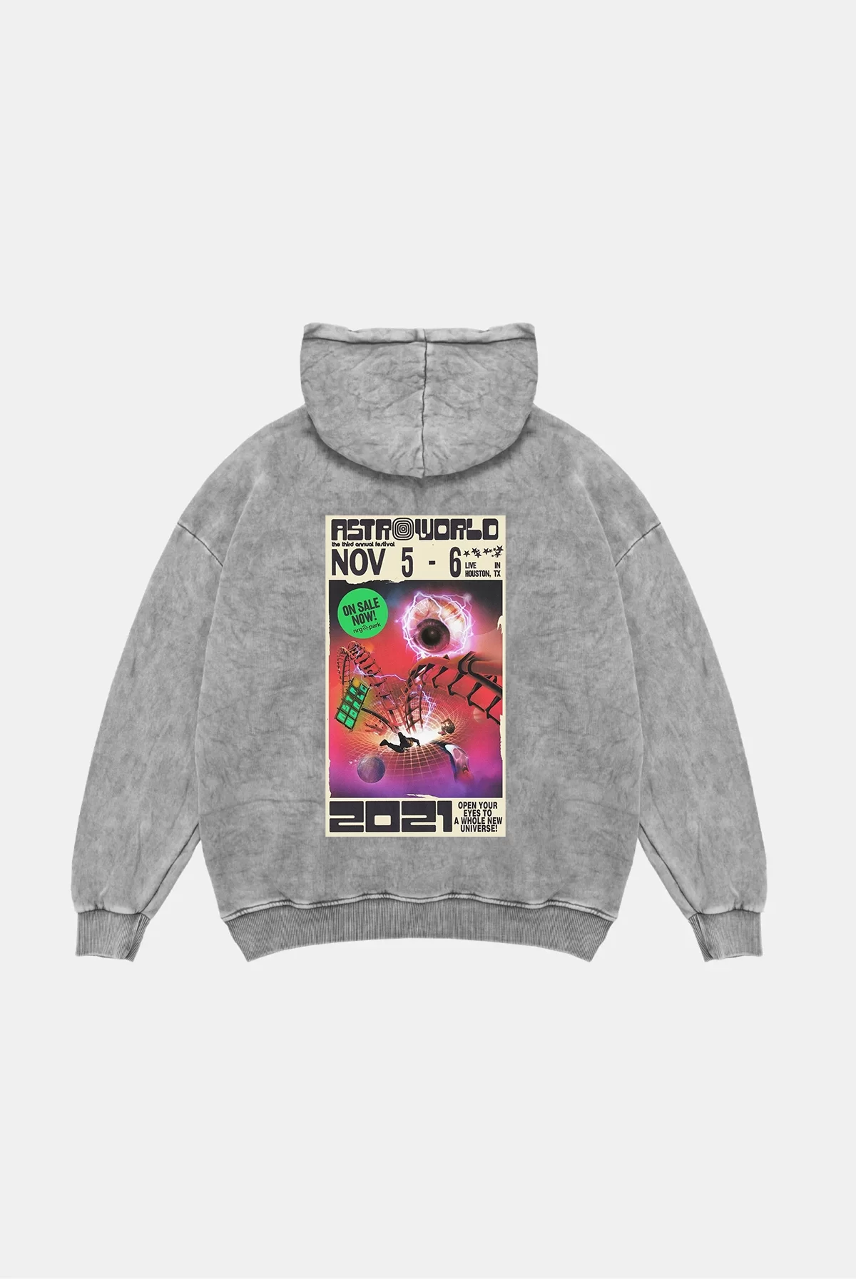 AstroWorld Baskılı Oversize Unisex Yıkamalı Beyaz Hoodie