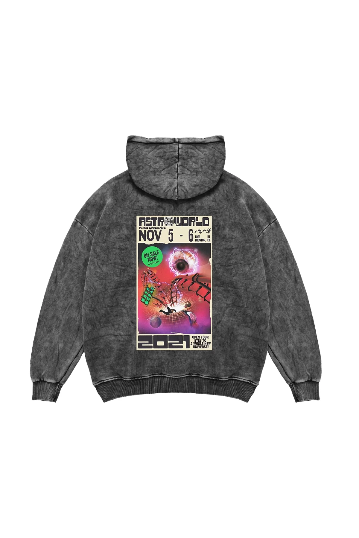 AstroWorld Baskılı Oversize Unisex Yıkamalı Siyah Hoodie