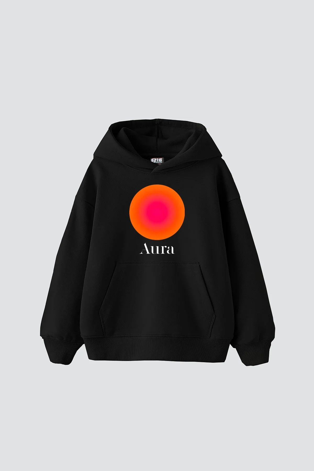 Aura Baskılı Oversize Unisex Siyah Hoodie