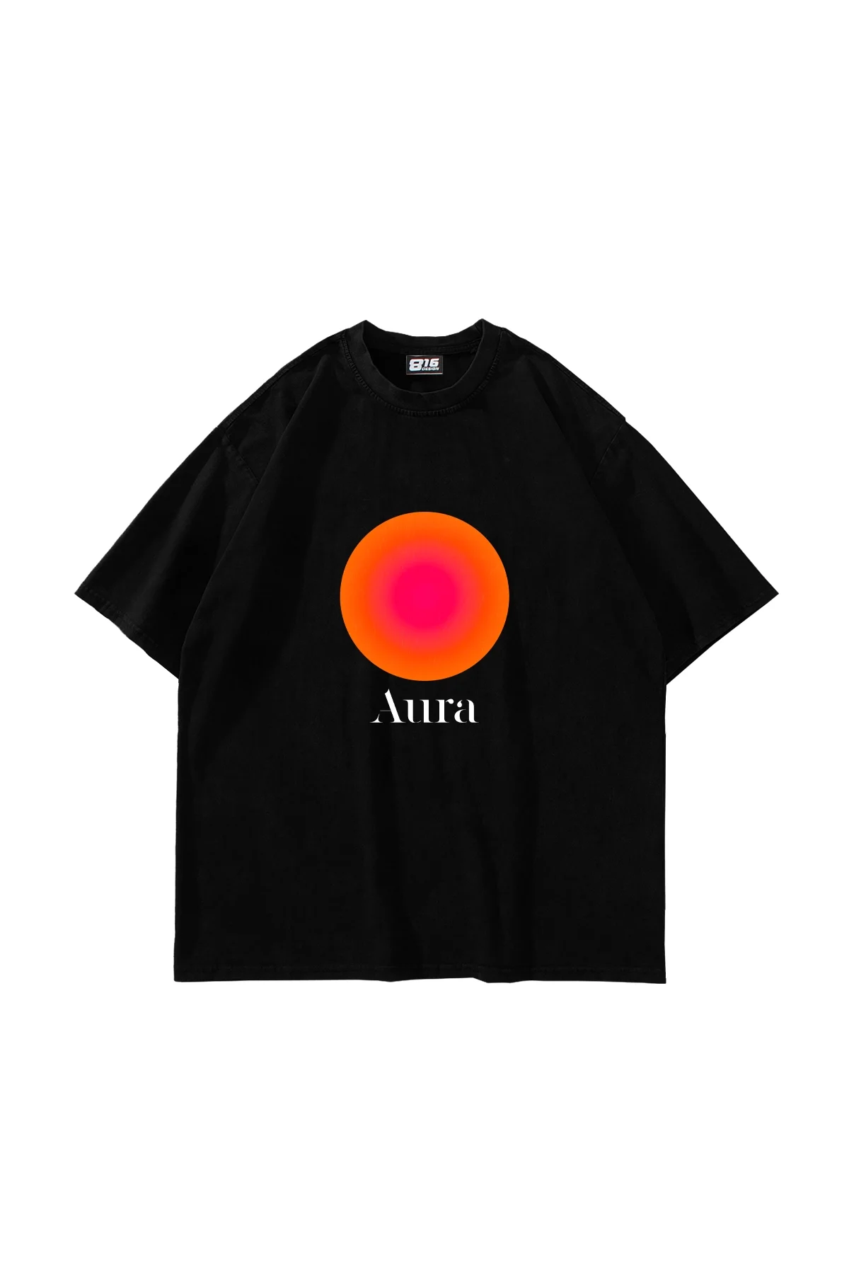 Aura Baskılı Oversize Unisex Siyah Tshirt