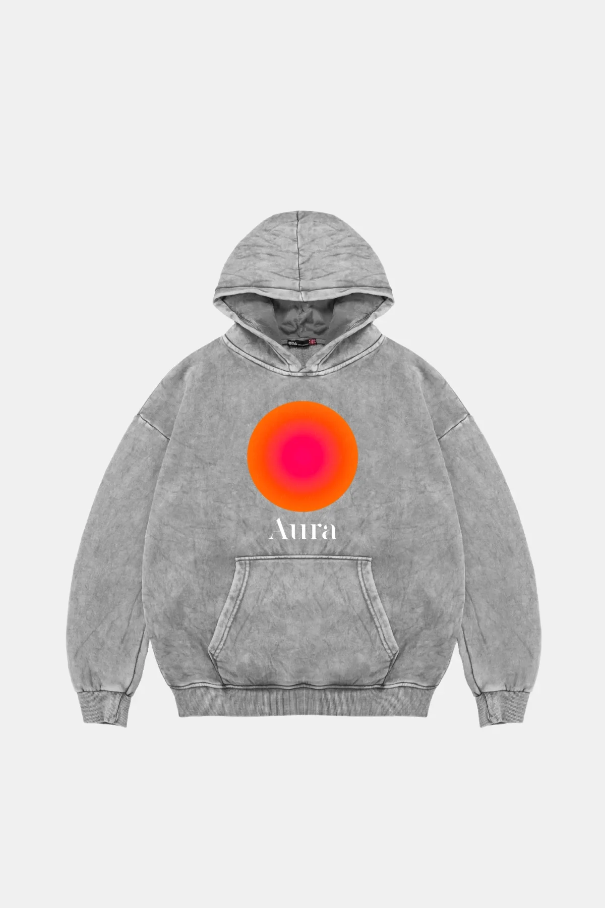 Aura Baskılı Oversize Unisex Yıkamalı Beyaz Hoodie