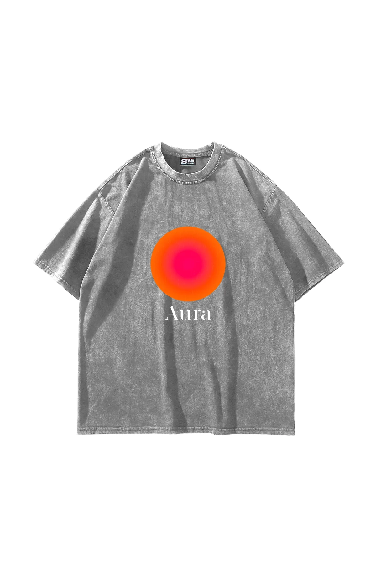 Aura Baskılı Oversize Unisex Yıkamalı Beyaz Tshirt