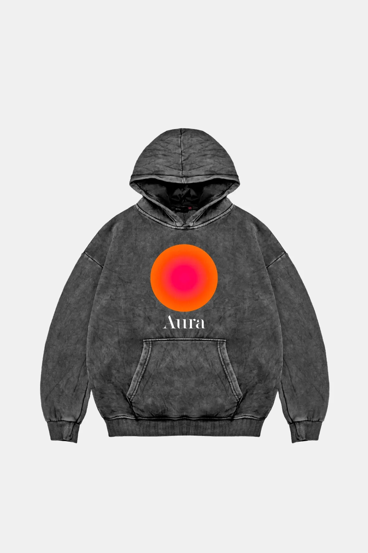 Aura Baskılı Oversize Unisex Yıkamalı Siyah Hoodie