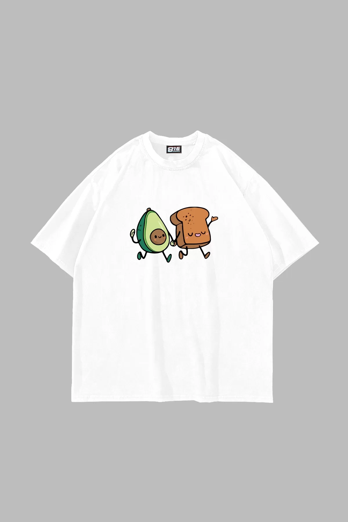 Avocado and Toast Baskılı Oversize Unisex Beyaz Tshirt