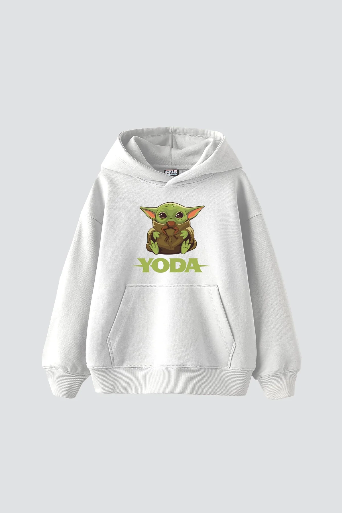 Baby Yoda Baskılı Oversize Unisex Beyaz Hoodie