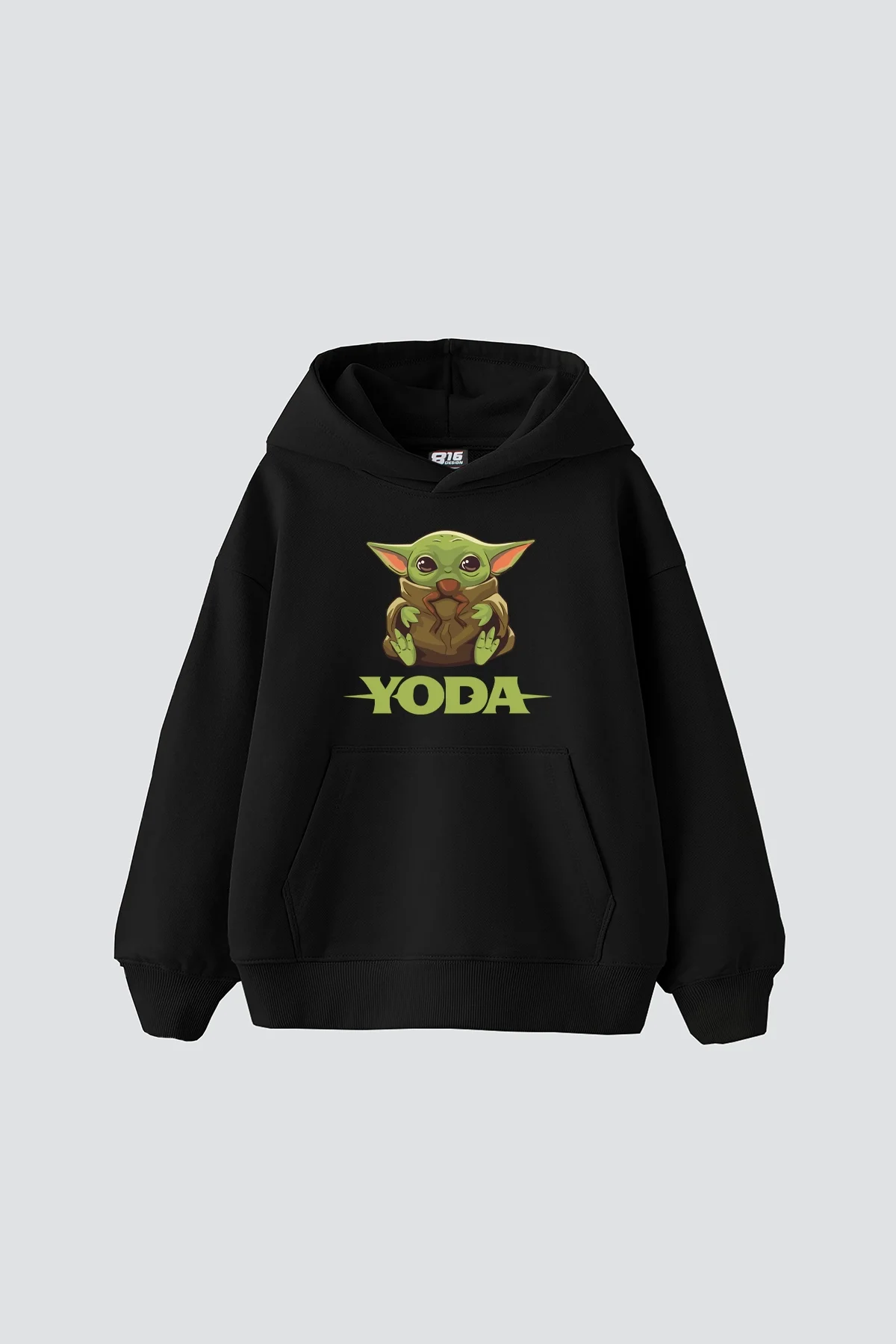 Baby Yoda Baskılı Oversize Unisex Siyah Hoodie